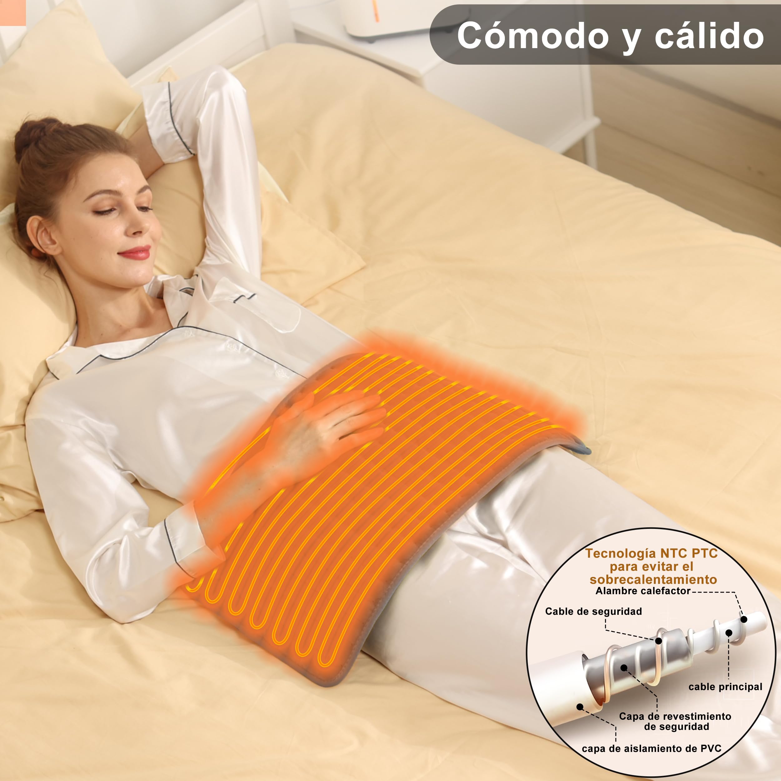 Manta Electrica Lumbar, Manta eléctrica para espalda, cuello, hombros y vientre con función de apagado automático, Franela Suave Gris Oscuro, 30 X 60 cm