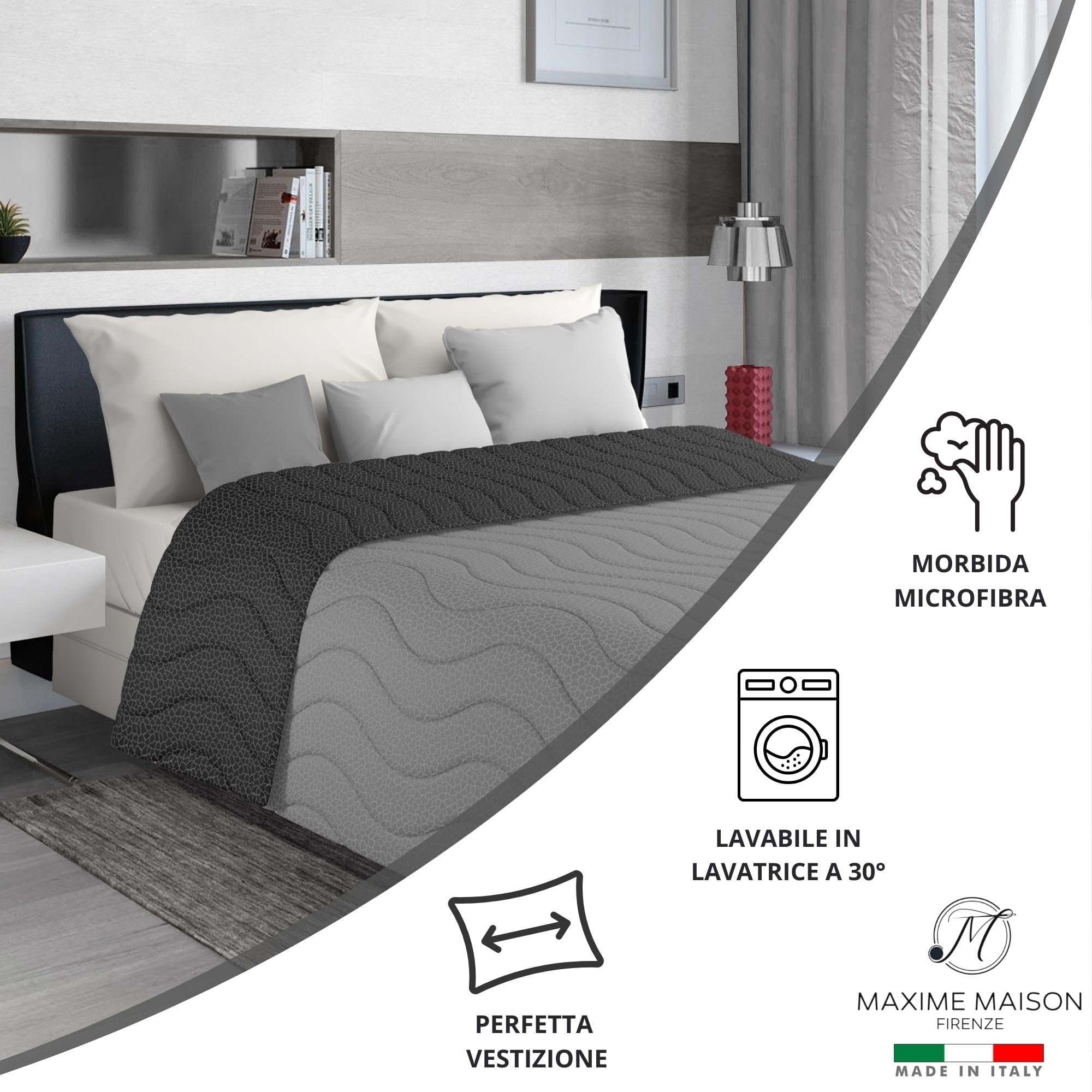 MAXIME MAISON - Copriletto Matrimoniale Mezza Stagione (100 gr/mq) Trapuntino Matrimoniale, Trapunta Matrimoniale Leggera e Double Face, Letto Mezza Stagione in Morbida Microfibra, Made in Italy