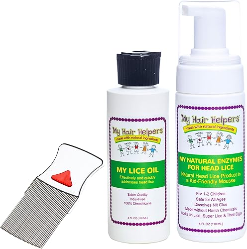 Kit de tratamiento de eliminación de piojos para niños con eliminador de piojos peine de acero inoxidable, dimeticona y mousse | Ayuda a 2-3 niños