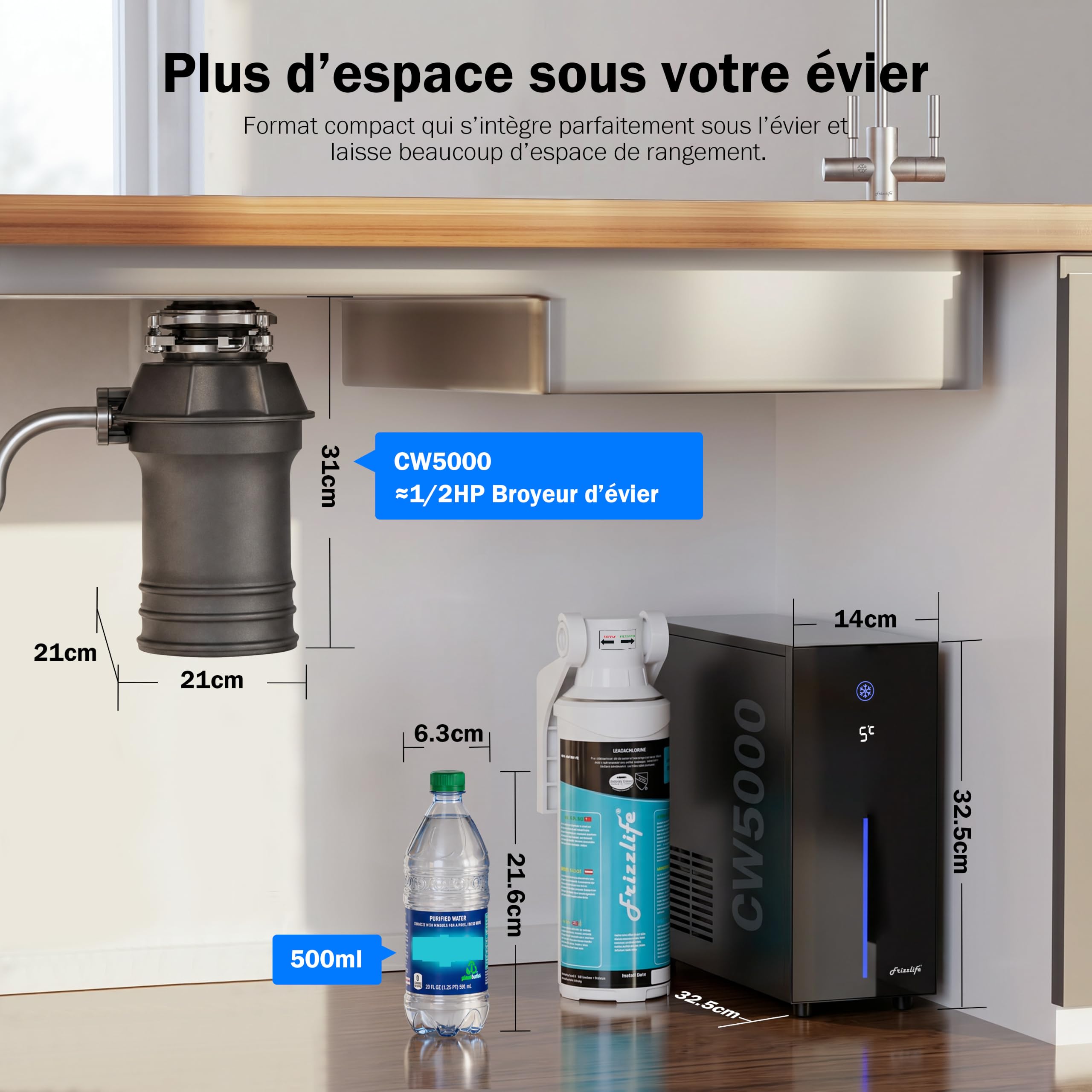 Frizzlife Refroidisseur d’Eau sous évier avec Filtre, CW5000+MS99