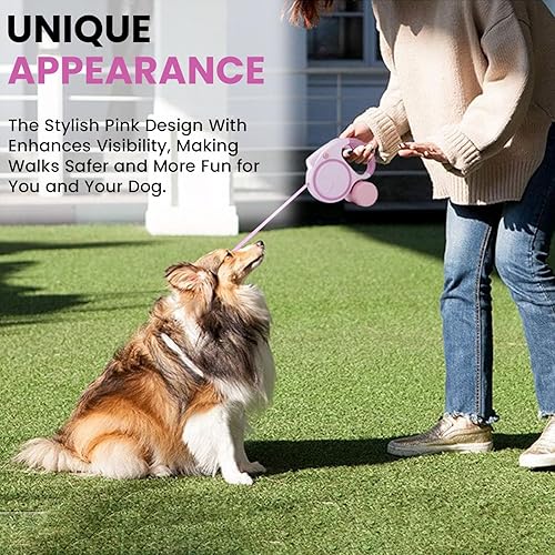 Miniatura 6 de Best Dog Supplies - Correa retráctil rosa para perro con luz, dispensador de bolsas de excrementos, soporte para bolsas de excrementos, 2 cuerdas