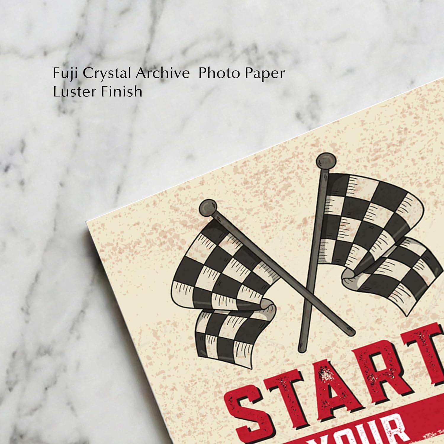 Start Your Engines - Distressed Garage Wall Decor Print for Man Cave Decor, Office, Bar, & Shop - Unframed Garage Poster Print Gift for Race Fans (Natural Framed, 8 x 10 inches)