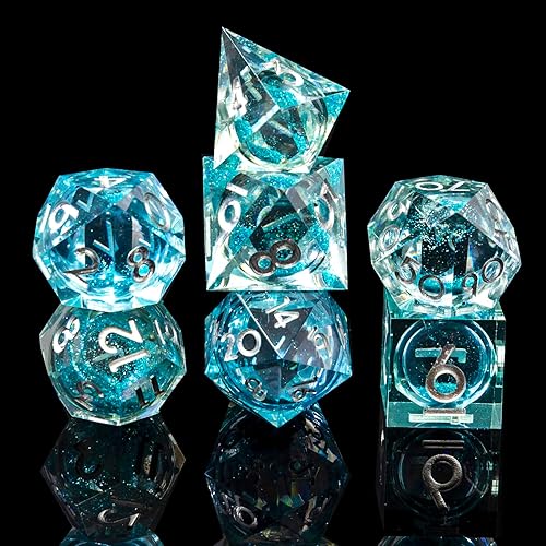 Miniatura 4 de Juego de dados DND líquidos hechos a mano, dados DND de núcleo líquido, bola de arena movediza, 7 dados accesorios para juegos de mazmorras y