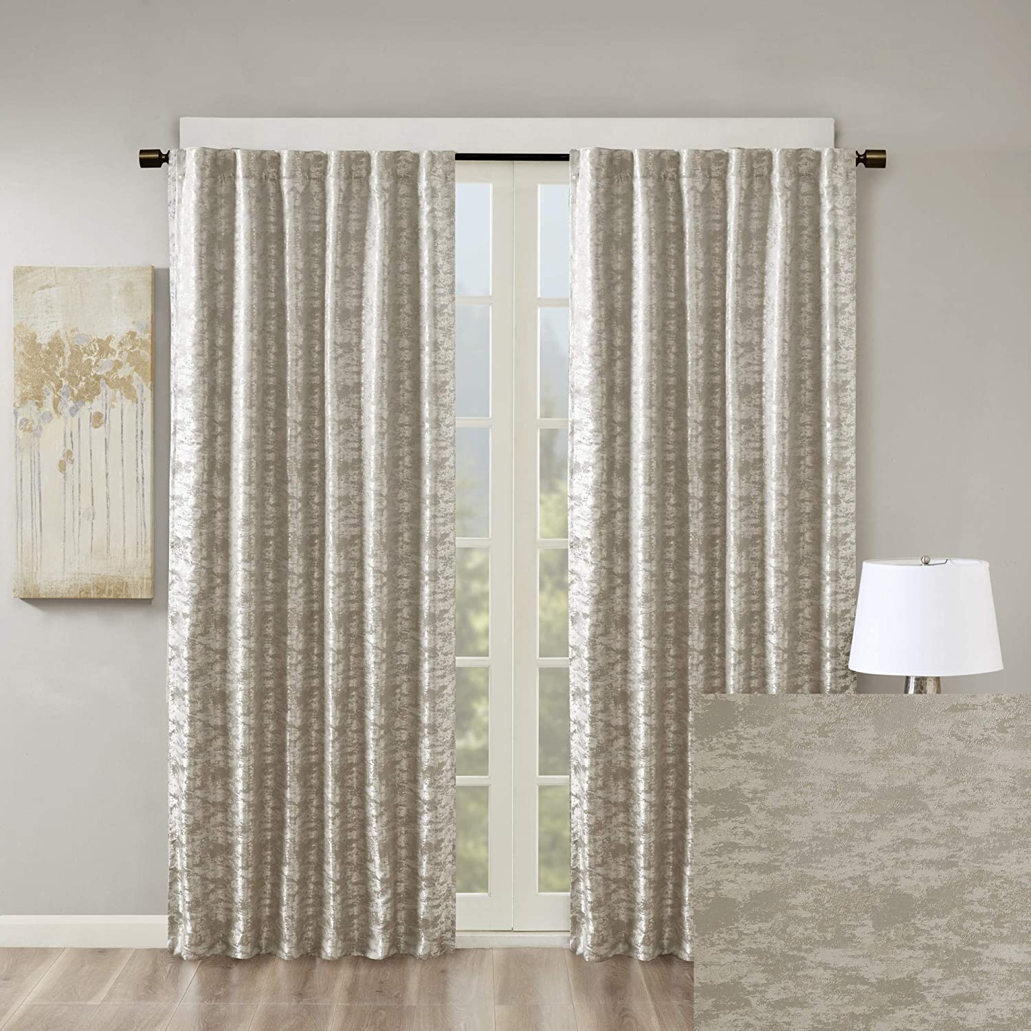 Sun Smart Cassius, Single Total Blackout Curtain for Bedroom, Luxurious Sheen Marble Jacquard, Window Treatment Panel, Rod Pocket Top, Easy to Hang,
