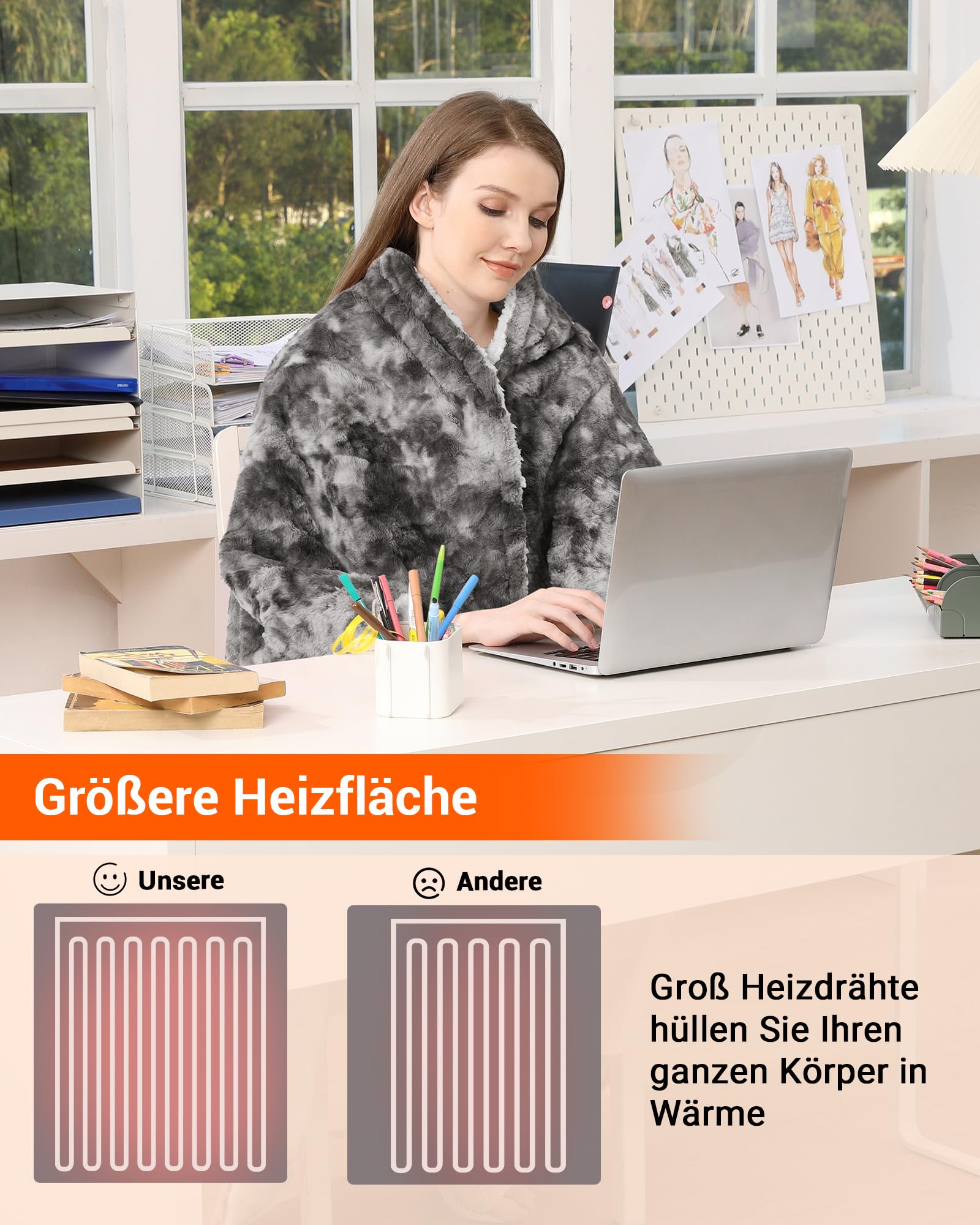LinTimes Heizdecke mit Abschaltautomatik, Elektrische Wärmedecke mit 6 Temperaturstufen, 10h Abschaltautomatik, Elektrische Heizdecke aus PV-Samt & Sherpa-Fleece, Waschbare Heizdecke,180 x 130cm Grau