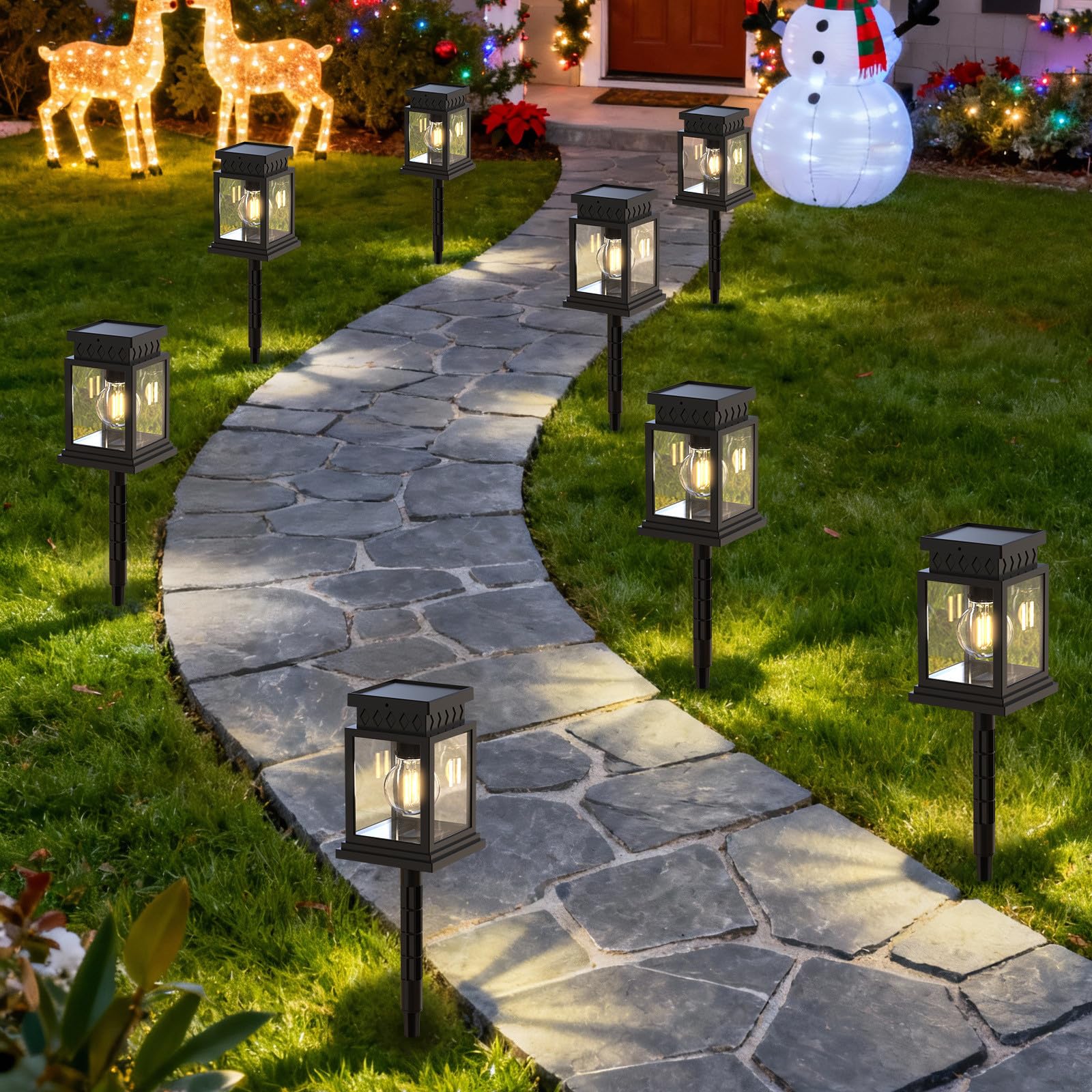 8 Pack Solar LED Stake Lights Outdoor Waterproof for Pathway Garden Yard Patio Driveway Solar Walkway Lights Auto