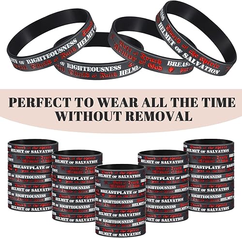 Miniatura 3 de Kathfly 60 pulseras de silicona de Armadura de Dios Efesios 6 10-18 de goma con versículos bíblicos motivacionales, inspiradores cristianos,