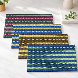 Door Mat Set of 4, Cotton Blend Kitchen Mats, 60 X 40 cm, Striped Match Design, Super Absorbent Quick Dry Bath Mat | Soft Cotton Door Mat for Entrance