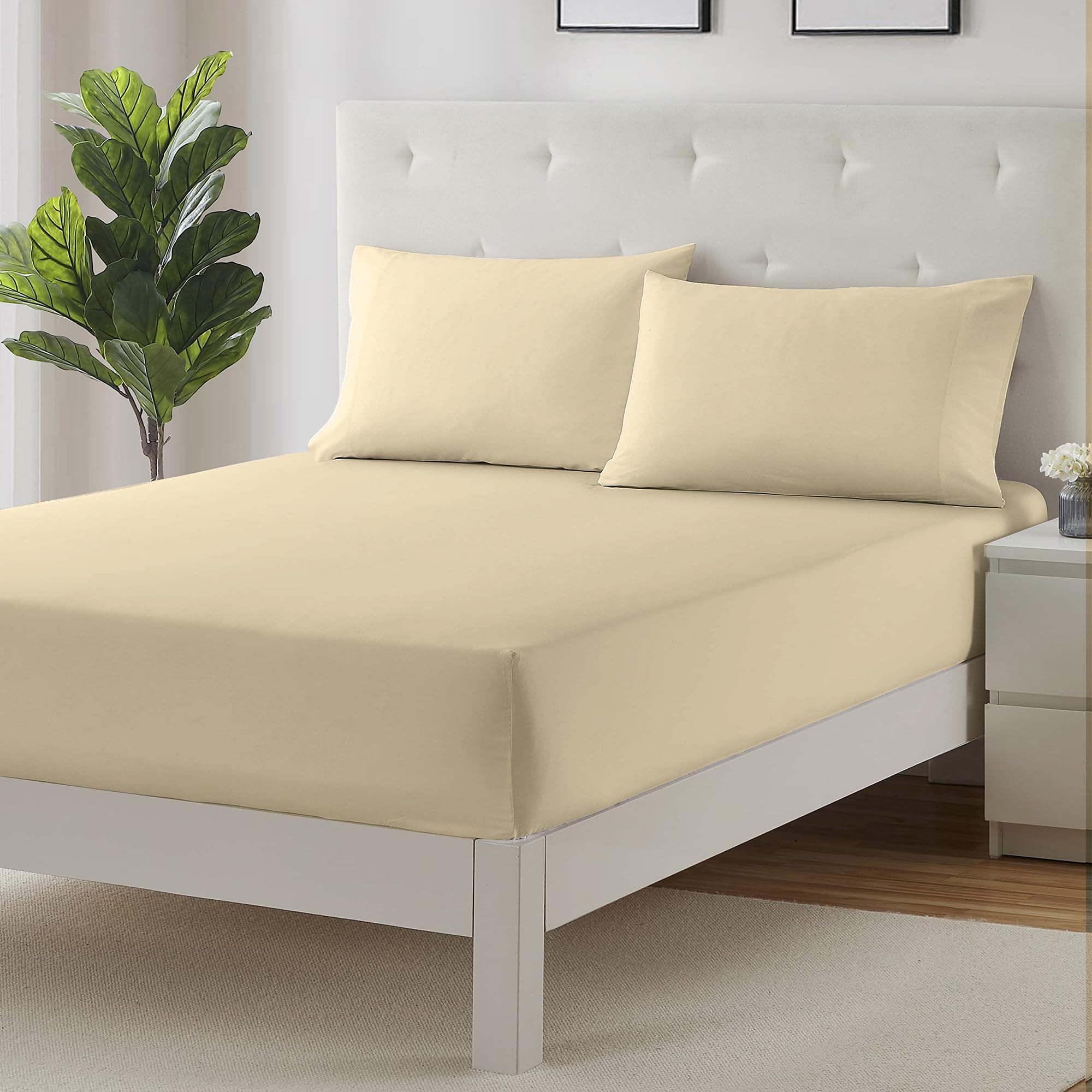 Home Sweet Home UK 40cm Fitted Bed Sheets Single 200 Thread Count Super Soft Deep Single Fitted Sheet Cotton Anti Wrinkle BedSheets Breathable & Fade Resistant — image 1