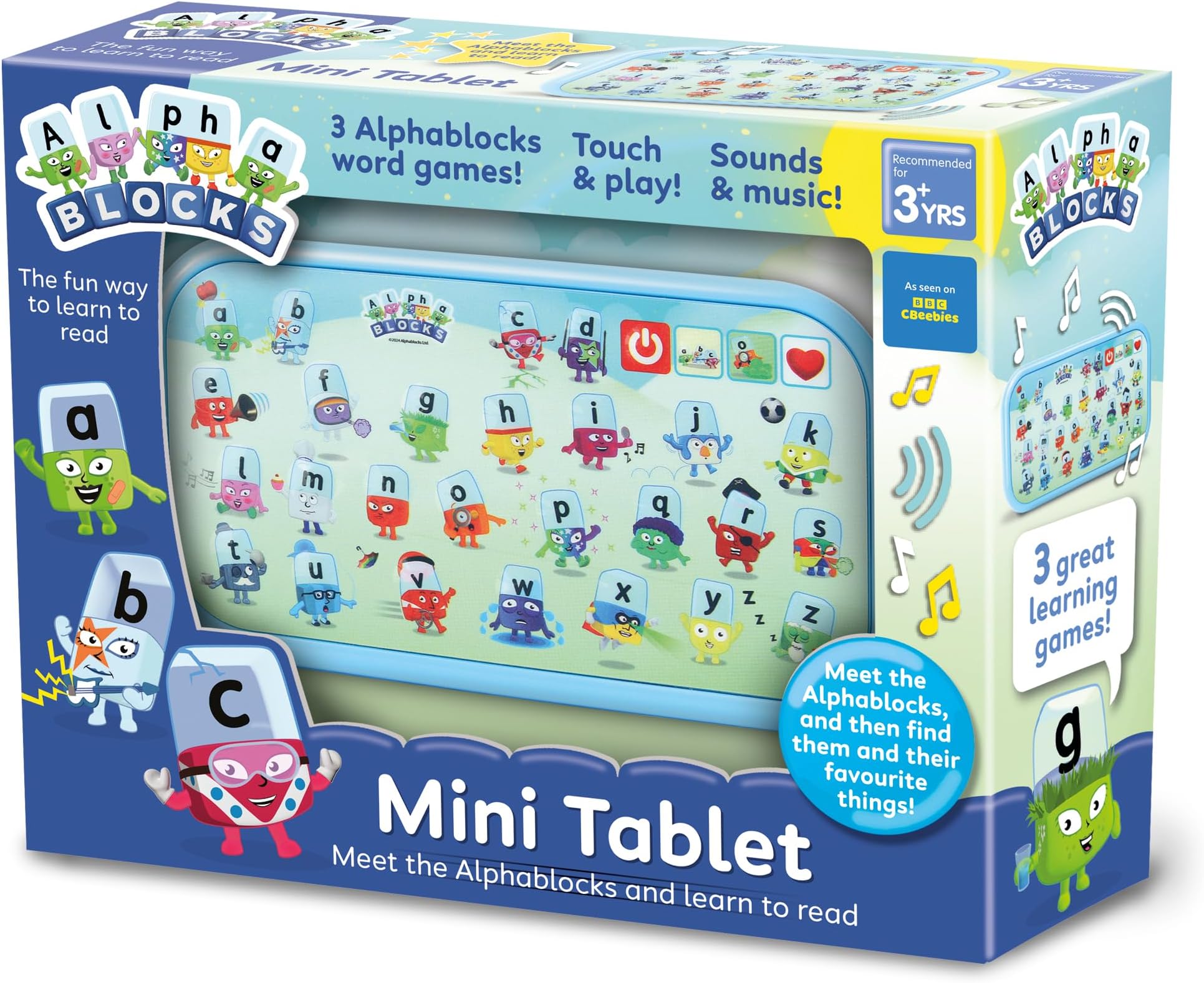 ALPHABLOCKS - MiniTablet Toy - Interactive Learning Device with Touchscreen & Sounds for Letter Recognition & Phonics Games - Educational Toys for 3+ Year Olds with Alphabet Characters & Vocabulary