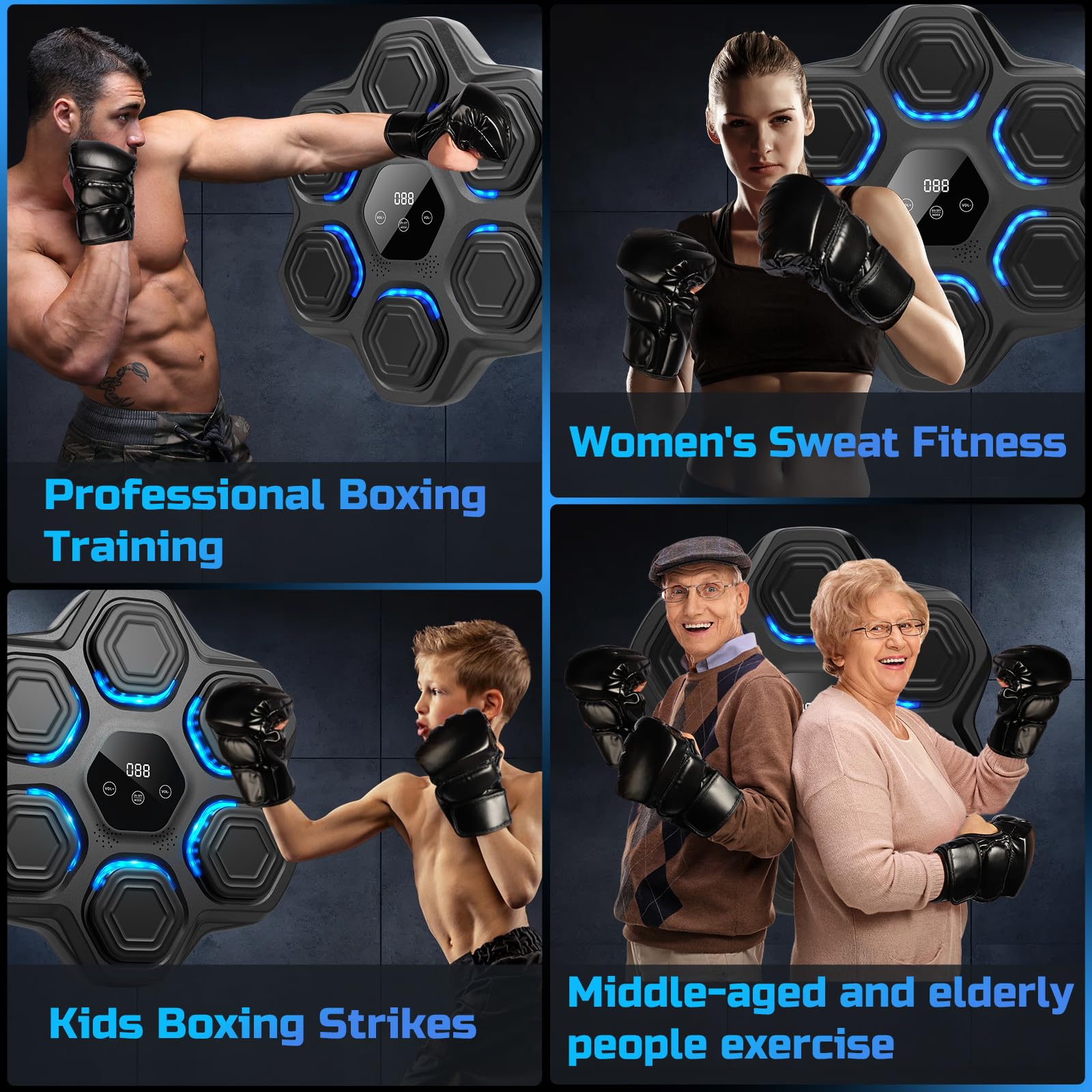 Macchina da Boxe Musicale, Beatpunch Macchina da Boxe Musicale montata a Parete con Luce LED e guantoni da Boxe, Attrezzatura da Boxe per Bambini/Adulti per l'allenamento del Bersaglio di Boxe