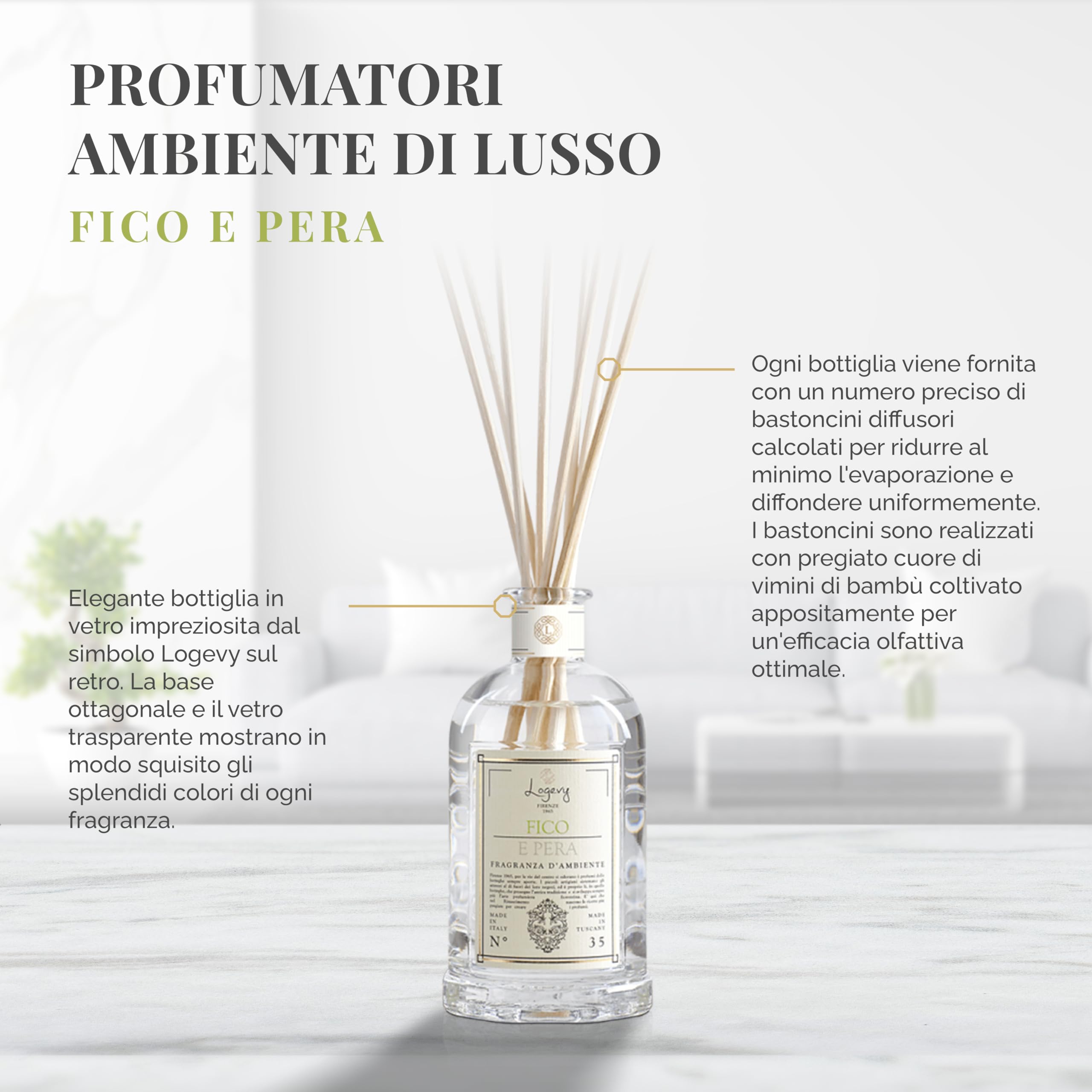 LOGEVY - Profumatore per Ambienti per Il Benessere della Persona e della Casa - Fico e Pera (500 ml New 2022)