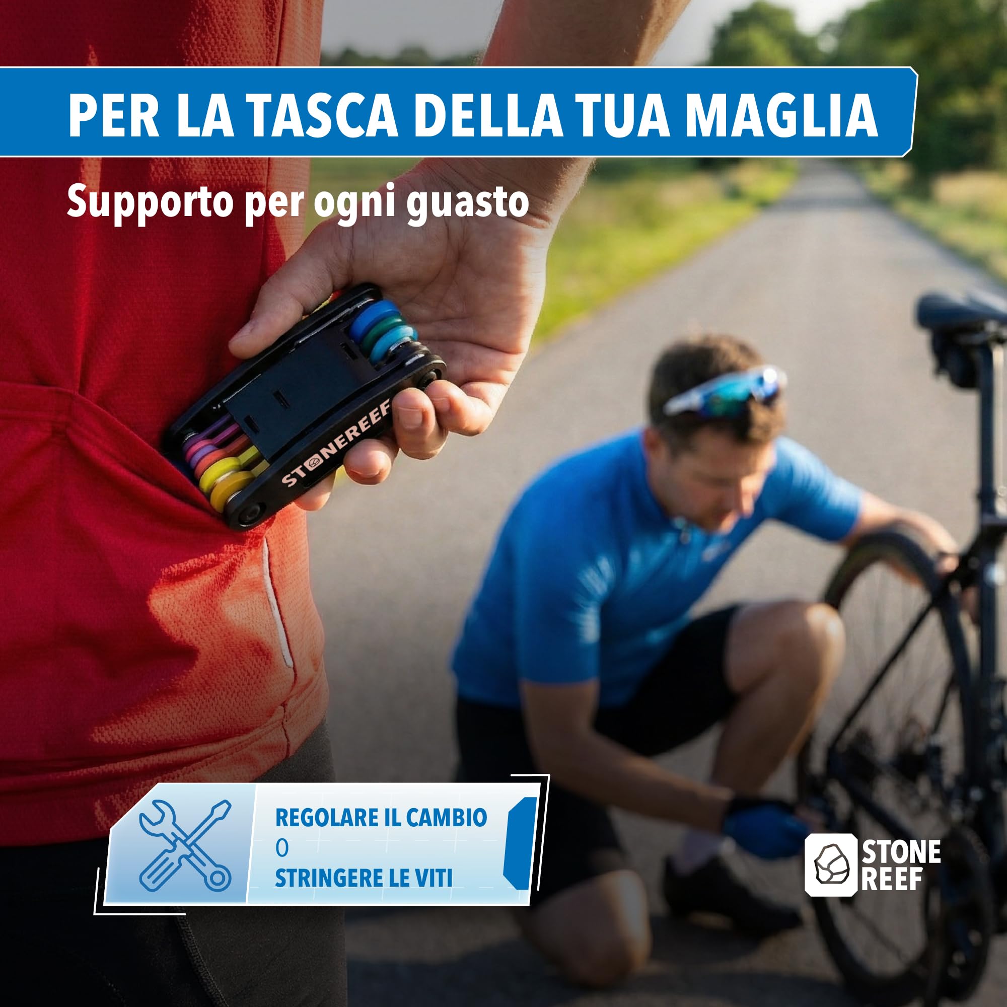 16 in 1 - Utensile CRV con chiave esagonale da 2 a 6 mm, chiave a bussola 8/9/10 mm, cacciavite a croce e a taglio, chiave a bussola 8/10/15 mm, set di attrezzi per bicicletta per MTB e bici da strada