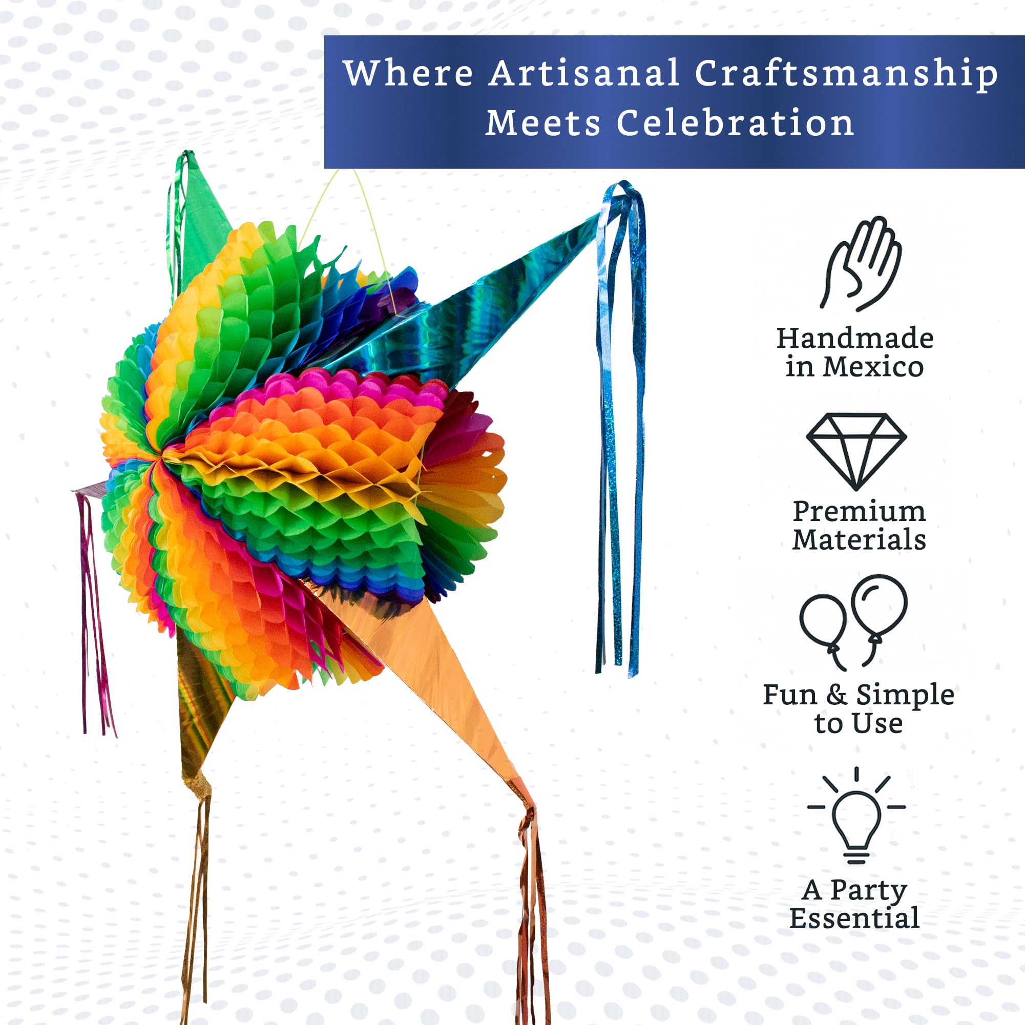 Mexican Piñata (Medium 26 in) - Rainbow Piniata - Authentic Handmade Foldable Large Pinata for Birthday Party - Piñatas para Cumpleaños - Mexican Star Pinata - Cinco de Mayo Pinatas