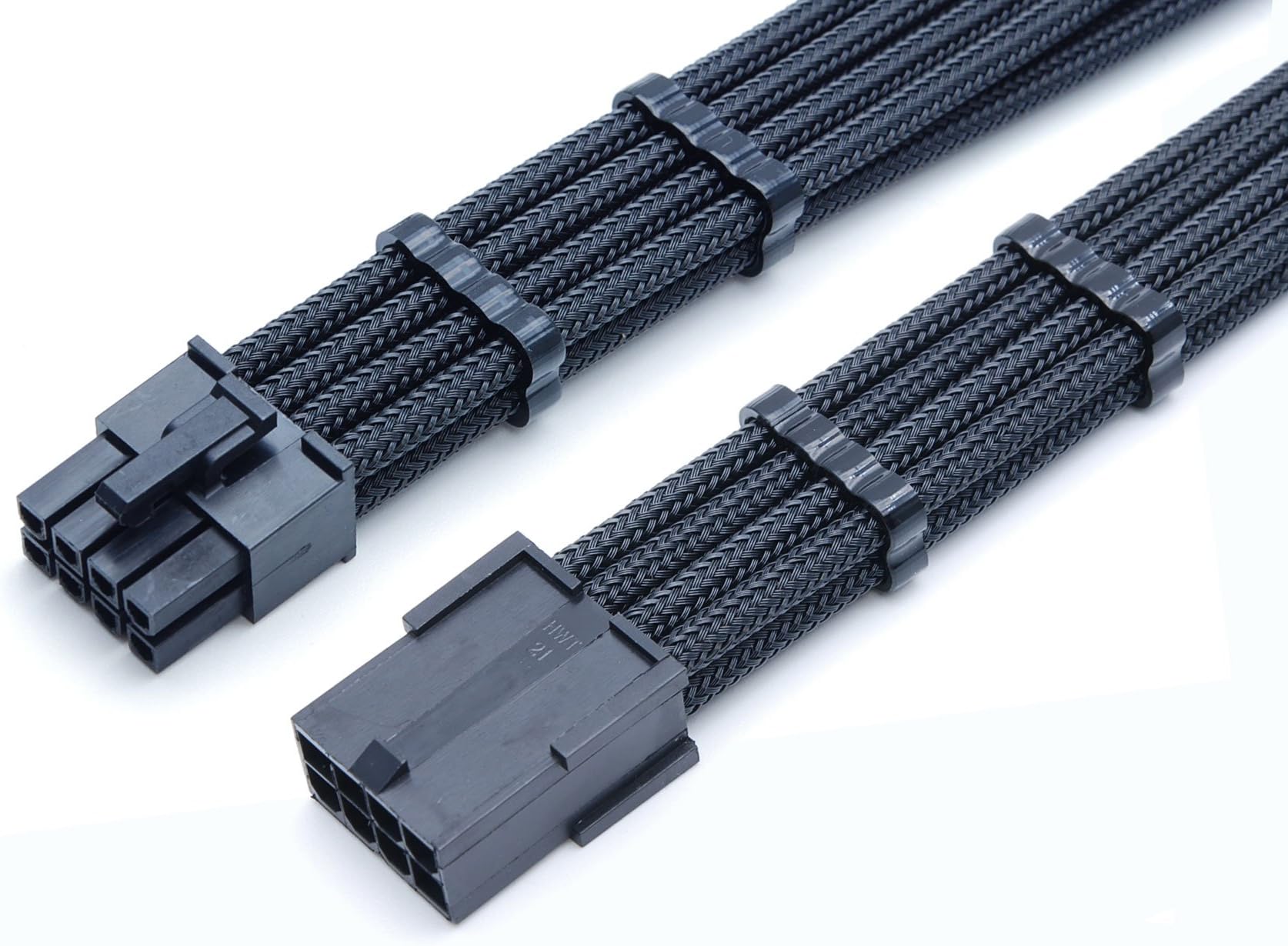 8 Pin ATX CPU Motherboard Sleeved Extension Cable 30cm + 2 Cable Combs (Full Black)