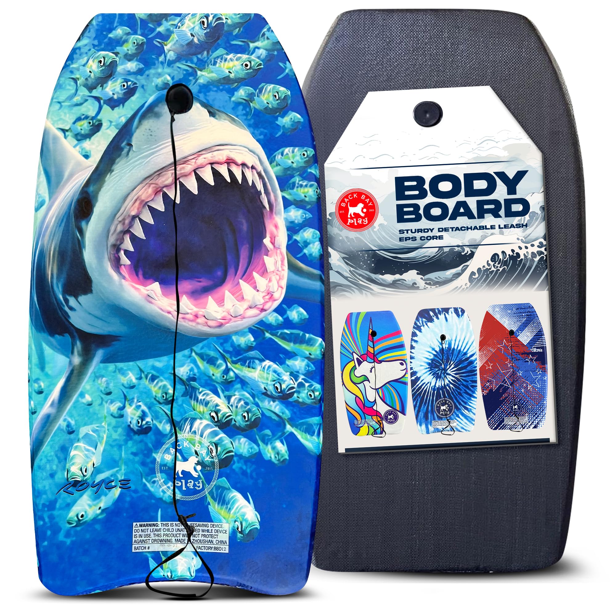 Back Bay Play 26"-41" Body Boards - Lightweight EPS Core Boogie Boards for Beach - Bodyboard, Boogie Board for Beach Kids with Wrist Leash Surfing for Kids & Adults
