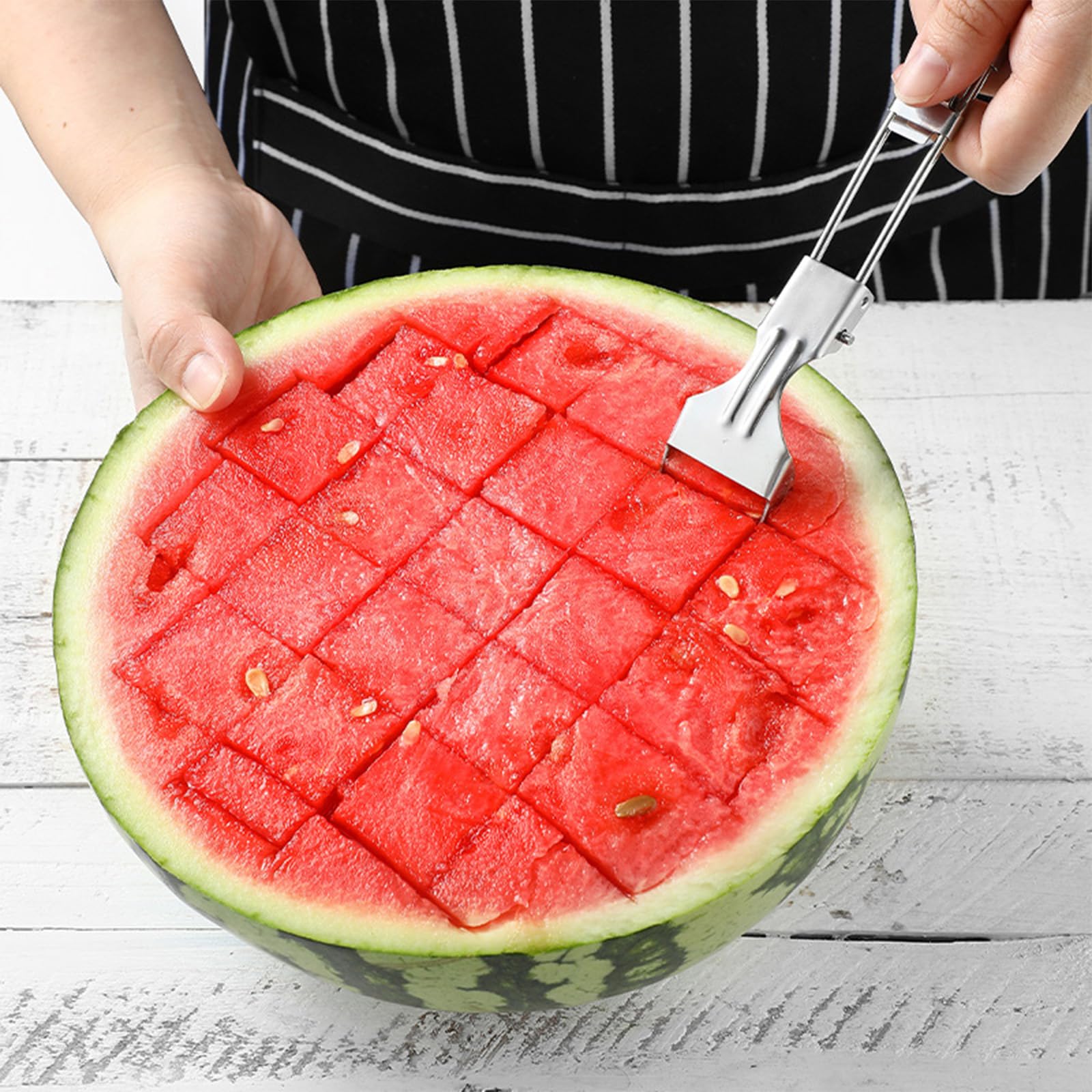 FGBAY Watermelon Fork Slicer Cutter, 2-in-1 Watermelon Cutter Slicer Tool, Portable Stainless Steel Fruit Forks Slicer Knife for Home Party Camping Kitchen Gadget 2pcs