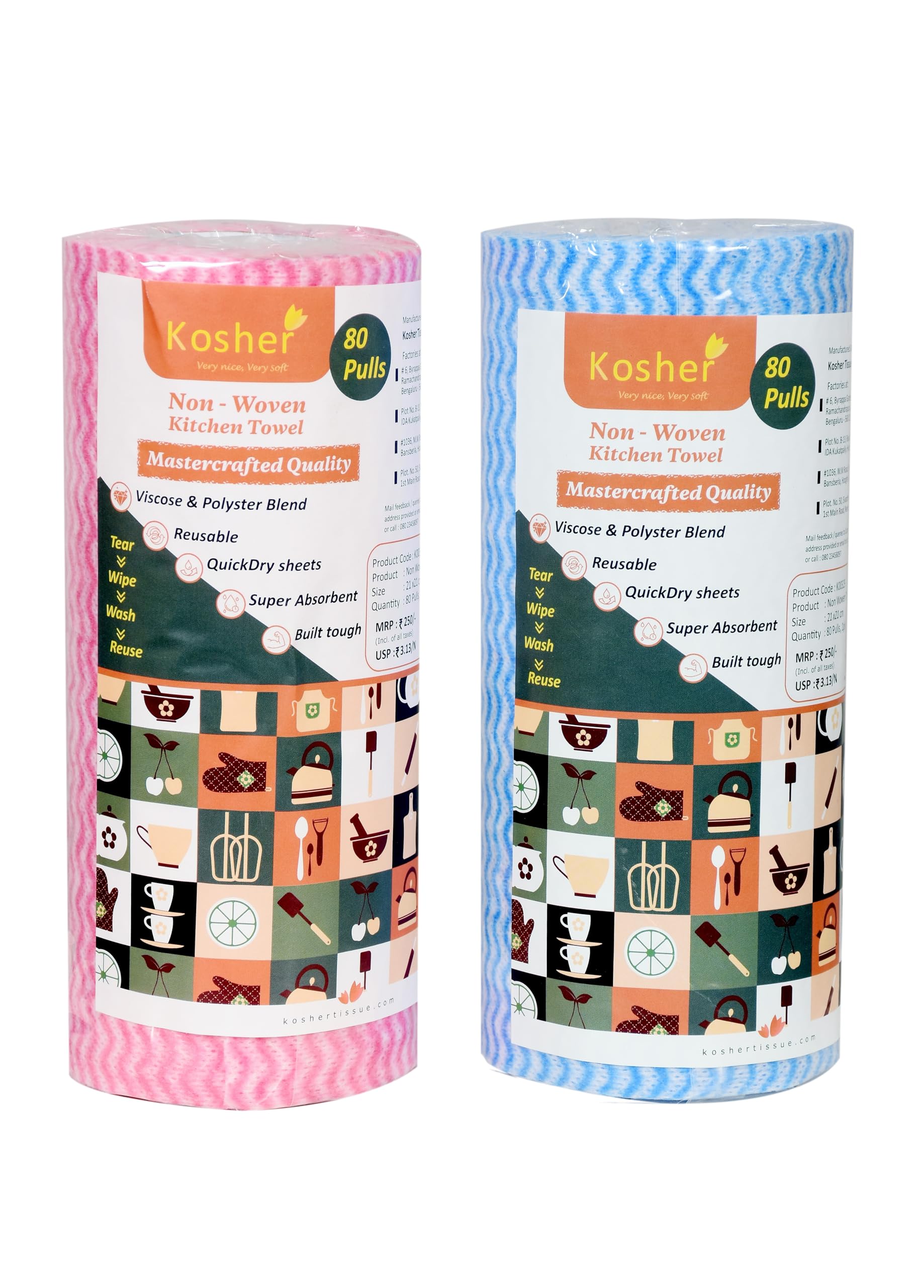 Kosher Non-Woven Kitchen Towel - Reusable & Washable | Pack of 2 | 80 Pulls (Total 160 pulls)-image-24