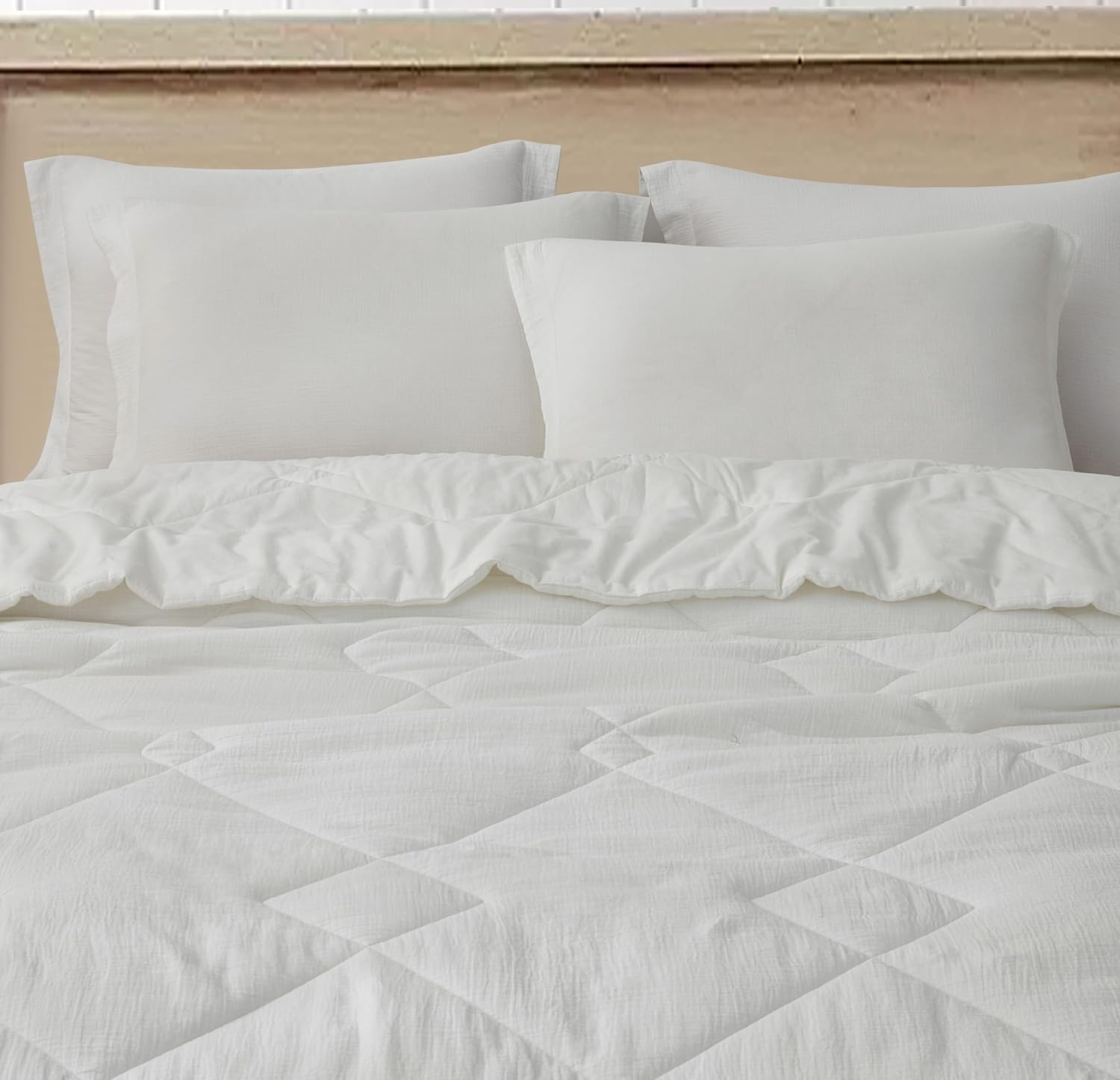 Chezmoi Collection Skye 3-Piece Breathable Lightweight Cotton Gauze Comforter Set King, White Reversible Soft Washed 100% Cotton Muslin Thin Comforter, 130GSM Fill Summer Blanket