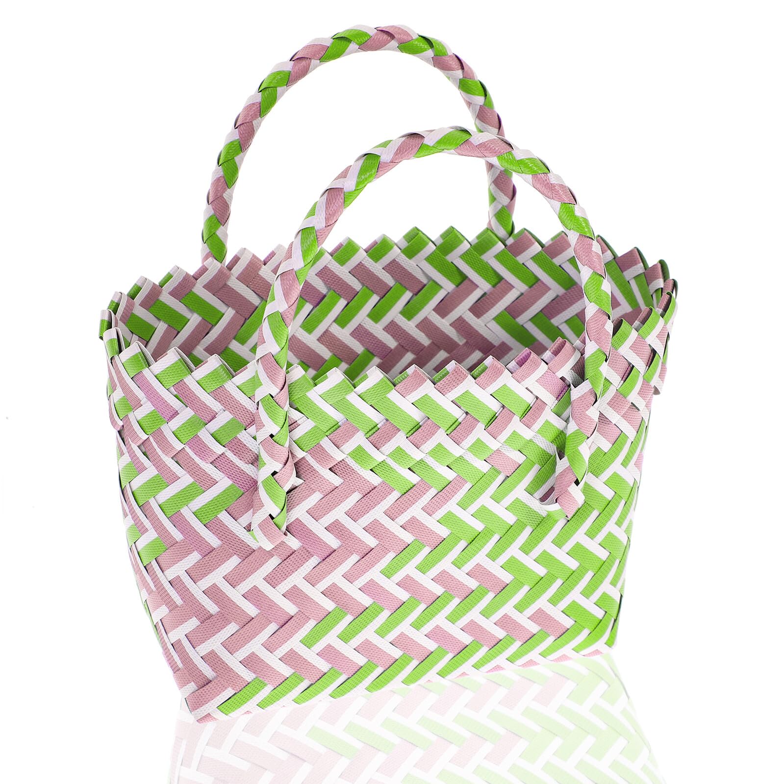 VILLCASE Moderner Pvc Gewebter Korb mit Henkel Leichter Multifunktionaler Haushalts Obstbehälter für Gemüse und Obst Praktischer Picknickkorb für Shopping und Dusche