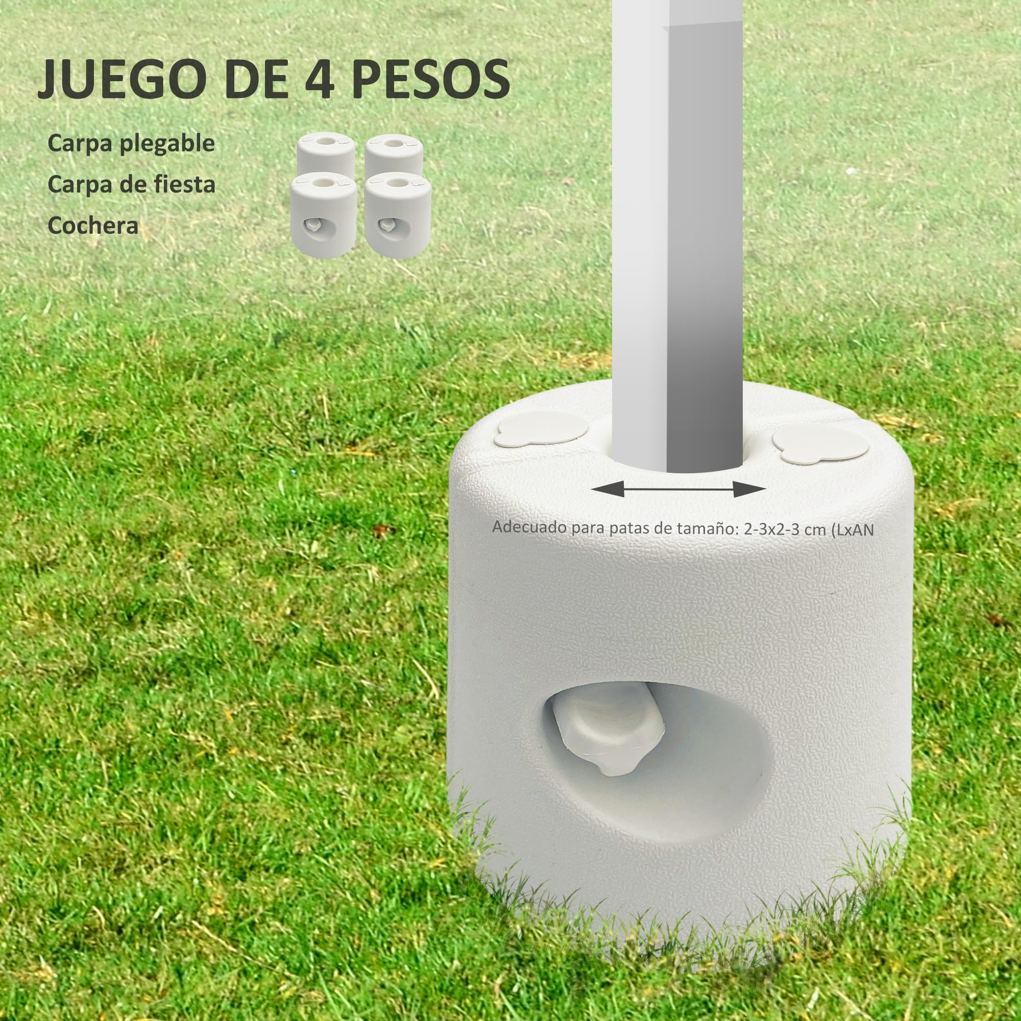 Outsunny Pack de 4 Pesos para Carpas Plegables Soportes Rellenables con 8,7 kg de Agua o 12 kg de Arena Pesos para Cenador con Perillas de Fijación Ø21,5/24x25,5 cm Blanco