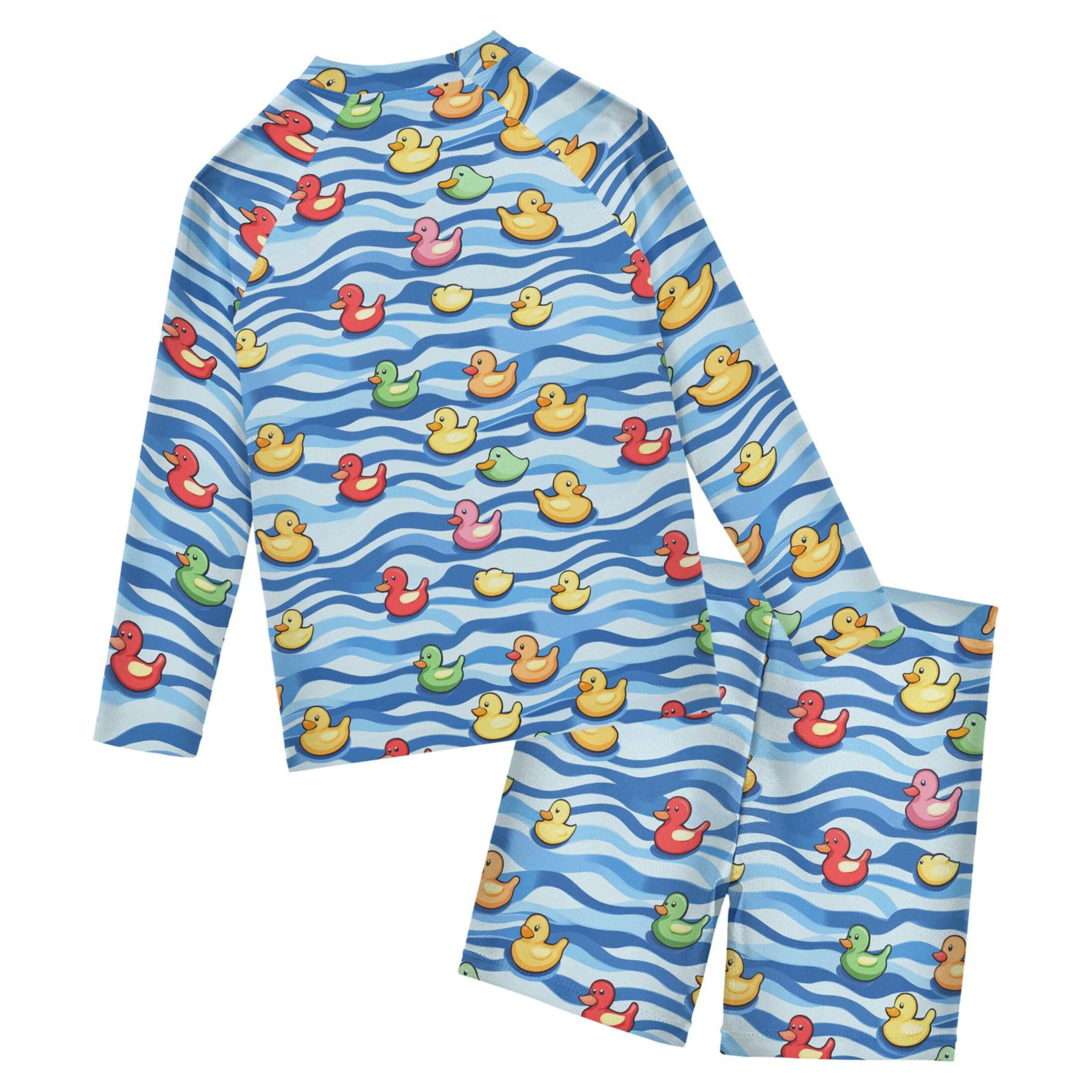 Yellow Rubber Duck Boys Rash Guard Swimsuits Set for Boys Long Sleeve Swim Shirts Bathing Suits B0404242