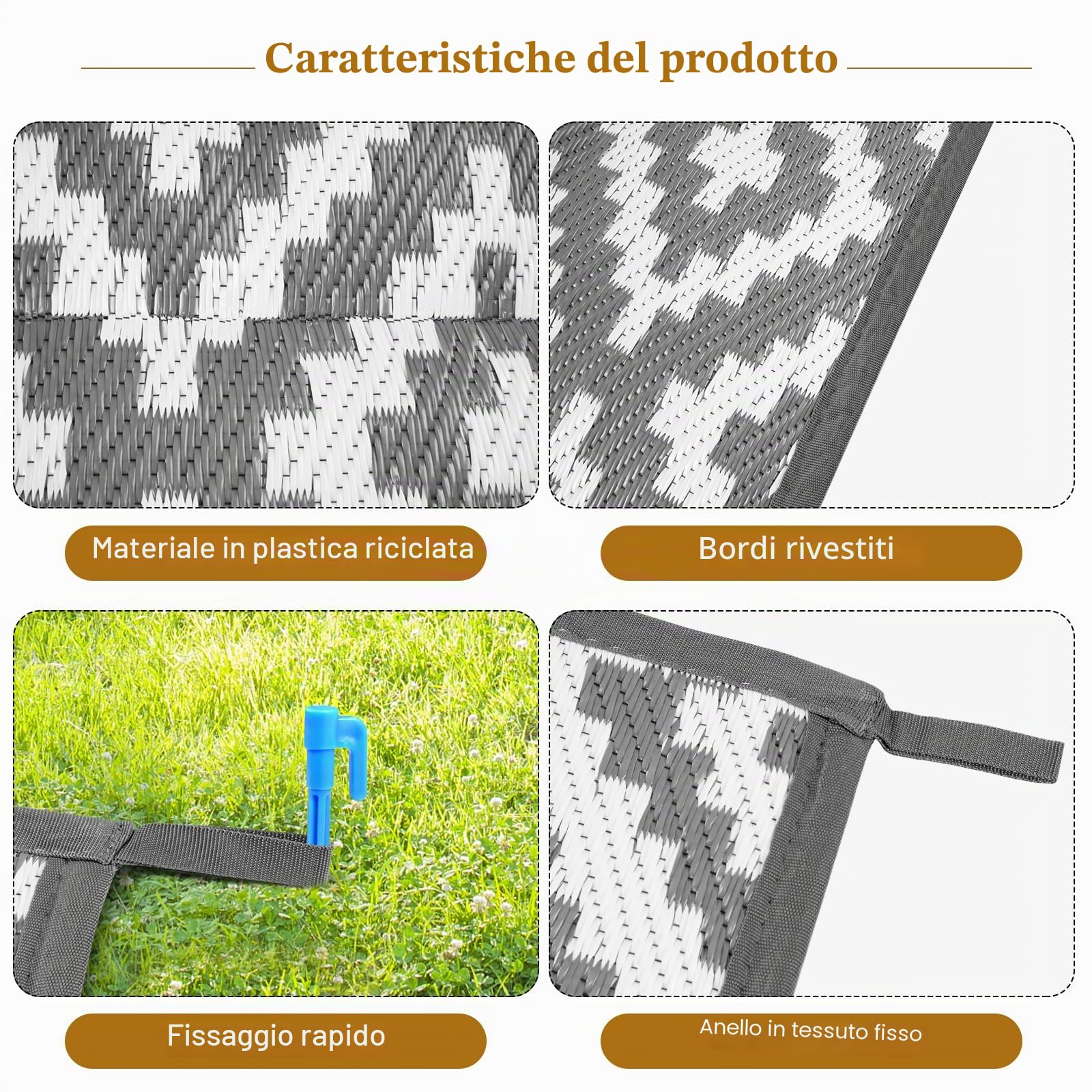 Tappeto da Esterno Impermeabile, Tappeto per Esterno 120 x 180 cm in Plastica Intrecciata, Resistente ai Raggi UV, Reversibile, Pieghevole e Lavabile per Giardino
