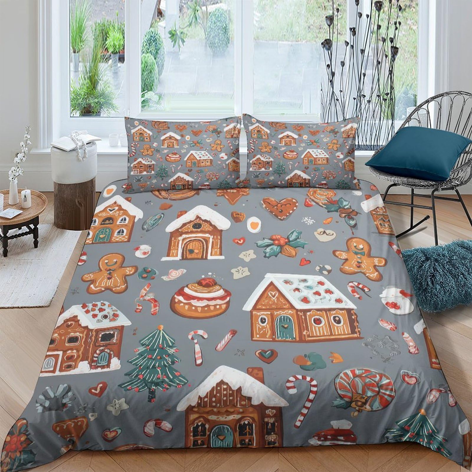 Ctjqhvkz Style-6 3D Printed Gingerbread House Fitted Sheet Microfiber Soft Breathable Candy Christmas Bed Cover For Bedroom Dorm Mattress Protection Single（135X200cm）