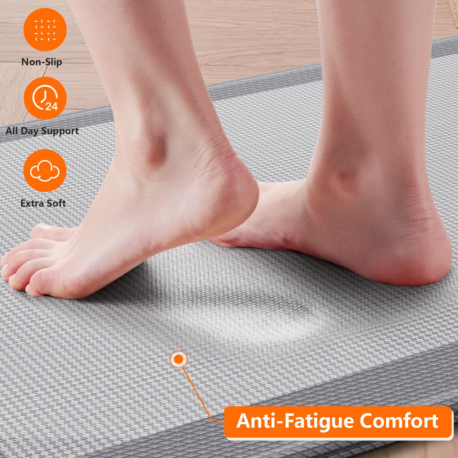 Kitchen Mats, 2PCS Kitchen Rugs for Floor, Cushioned Anti-Fatigue Mats for Kitchen Floor, Non-Slip Standing Desk Mat for Sink, Home, Laundry & Office, 17.3"x30"+17.3"x47" (Grey)