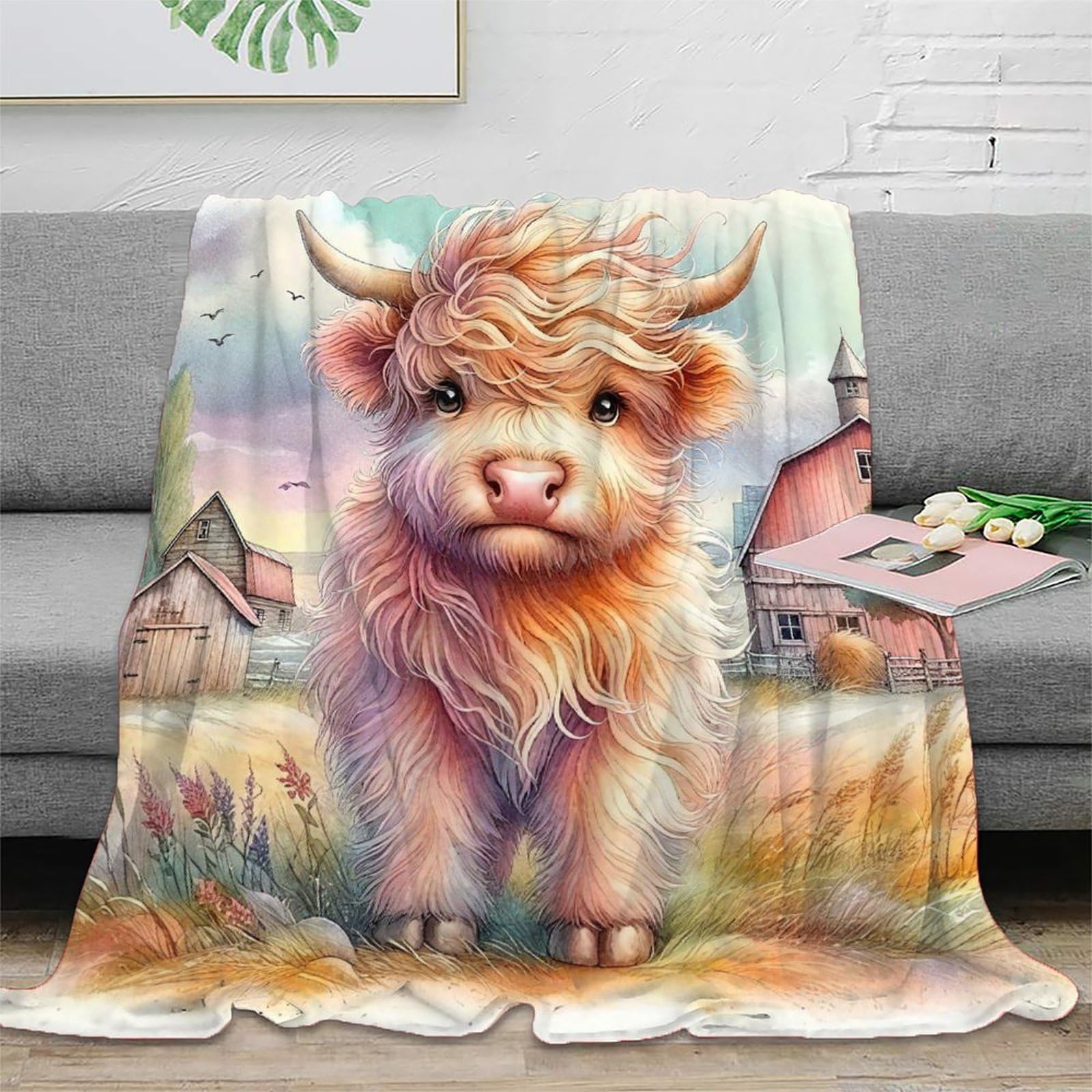 Couverture douce lit plaid microfibre chaude Highland Cattle 150x200