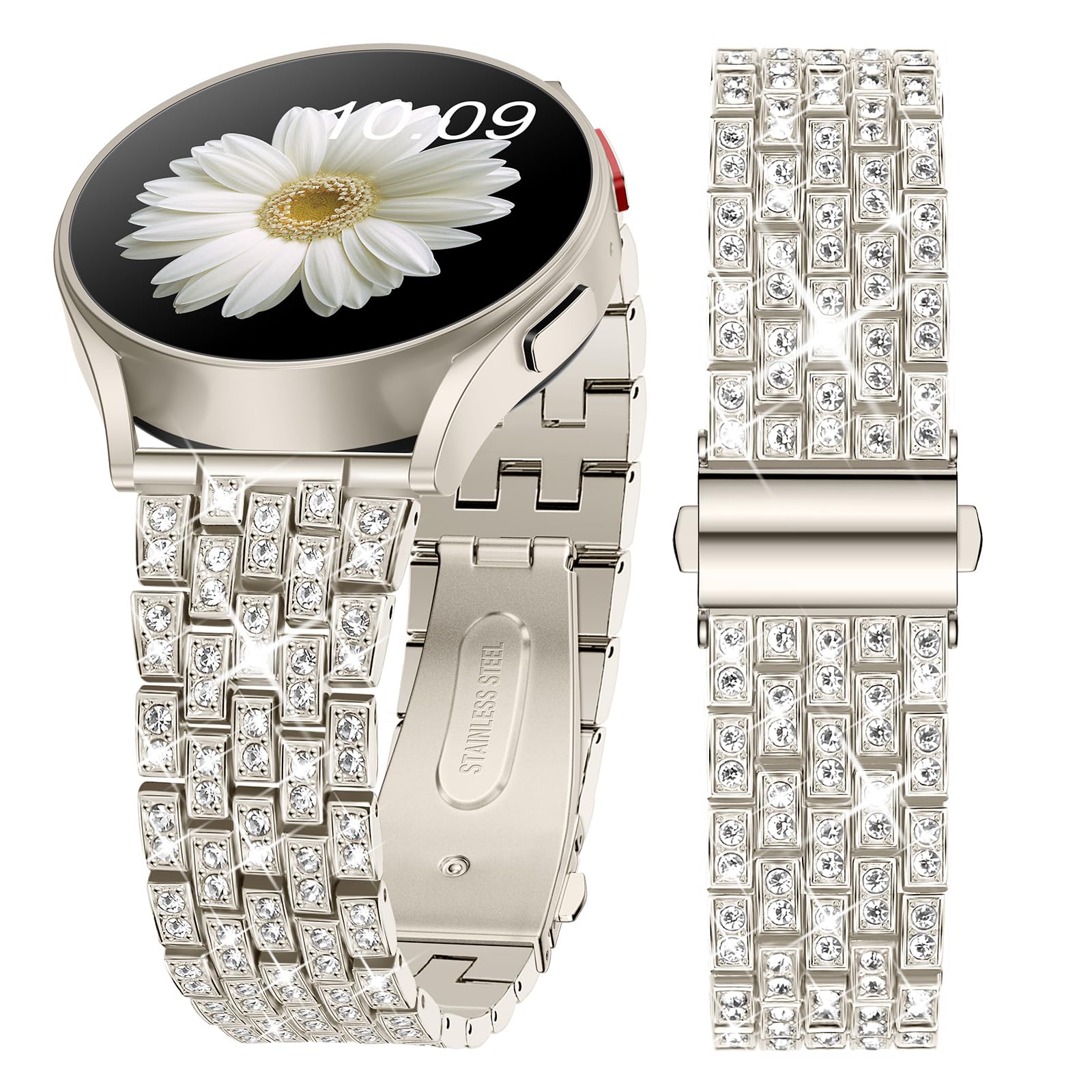 DABAOZA Bling Bands Compatible for Samsung Galaxy Watch 6/5/4/Galaxy Watch 5 Pro /Galaxy Watch 6/4 Classic /Active 2, 20mm Bands Women Diamond Jewelry Rhinestone Sparkle Stainless Metal Clasp Strap