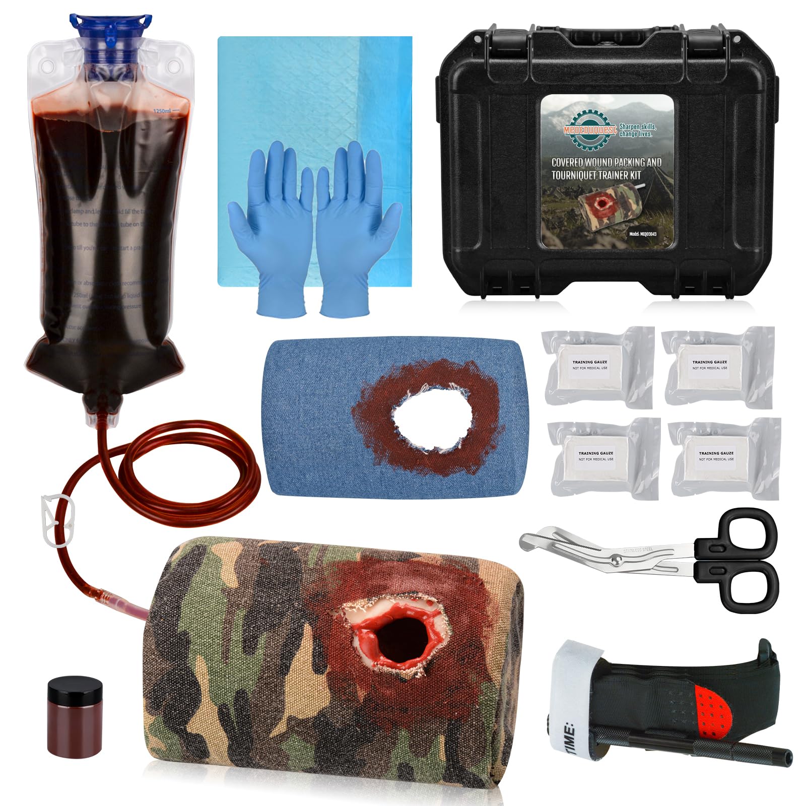 MedEduQuest Covered Wound Packing and Tourniquet Trainer Kit, Bleed Control Tourniquet Trainer，Stop The Bleed Training Kit for Medical Classes - Tactical Box