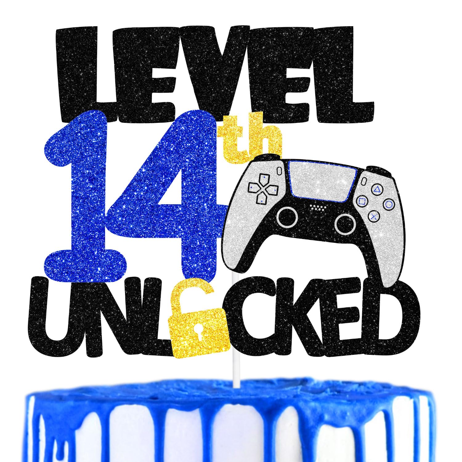 Teen Game Level Up 14th Happy Birthday Cake Topper - Video Game Night Birthday Party for Boys or Girls, Game Controller Party, Home Game Party Unlock