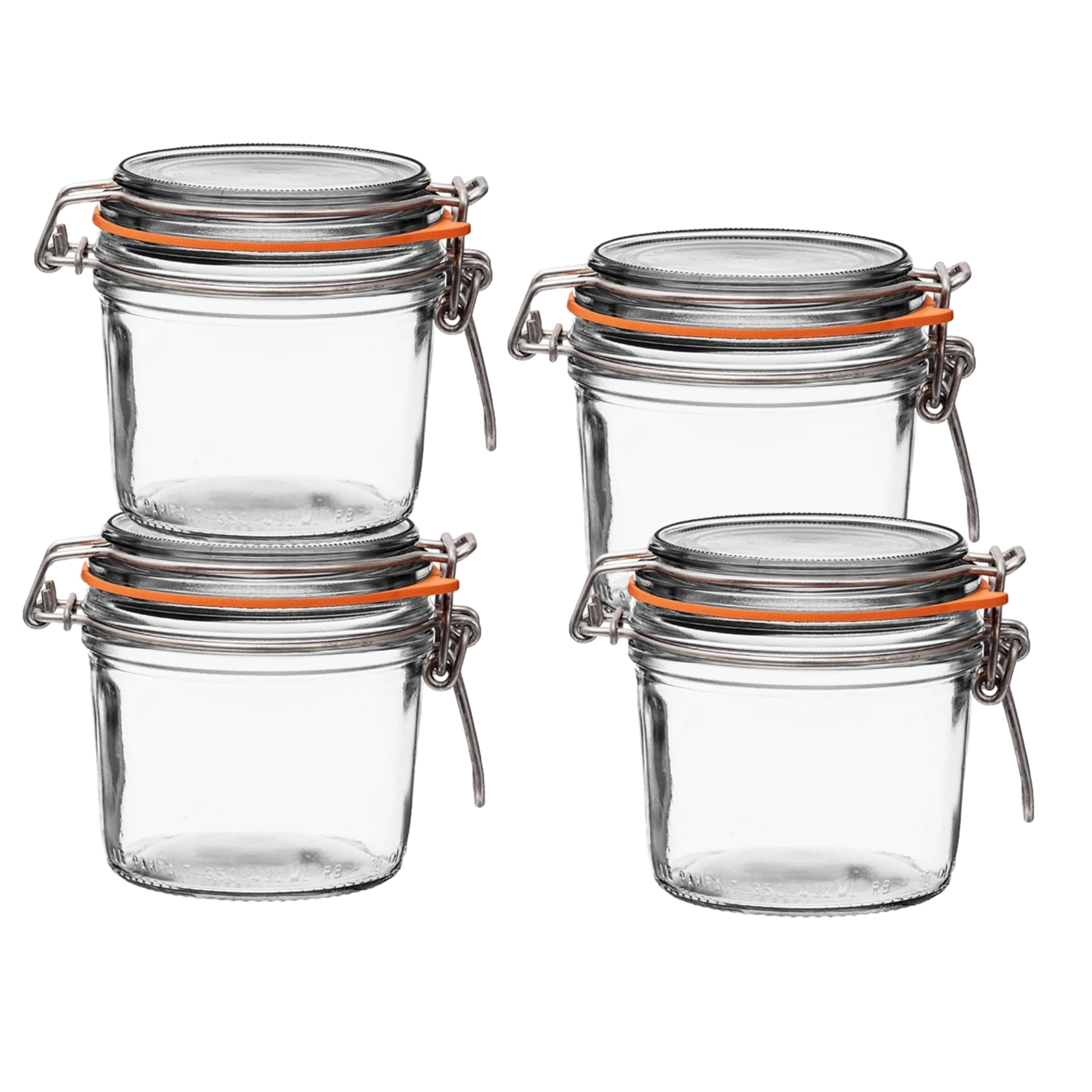 Le Parfait Super Terrine 350mL (12oz) French Glass Canning Jar w/Airtight Rubber Seal & Wire Bail Closure - BPA-Free Preserving Jar for Water Bath Canning, Food Storage & Gifting - Made in France 4PK