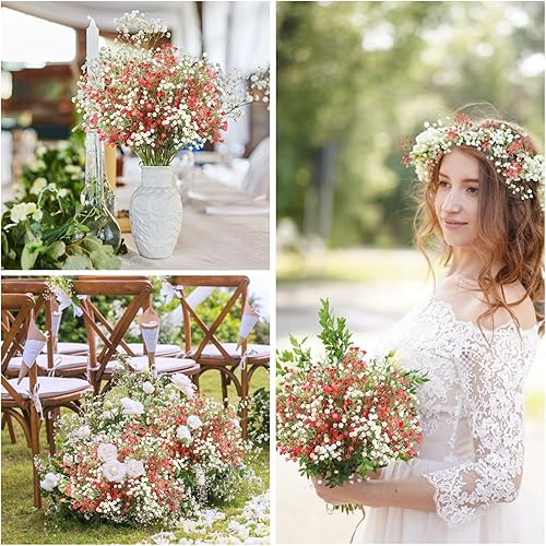 Miniatura 49 de N&T NIETING Babys Breath - Flores artificiales blancas, 10 ramos de gypsophila falsas de tacto real, arreglo de aliento de bebés para bodas