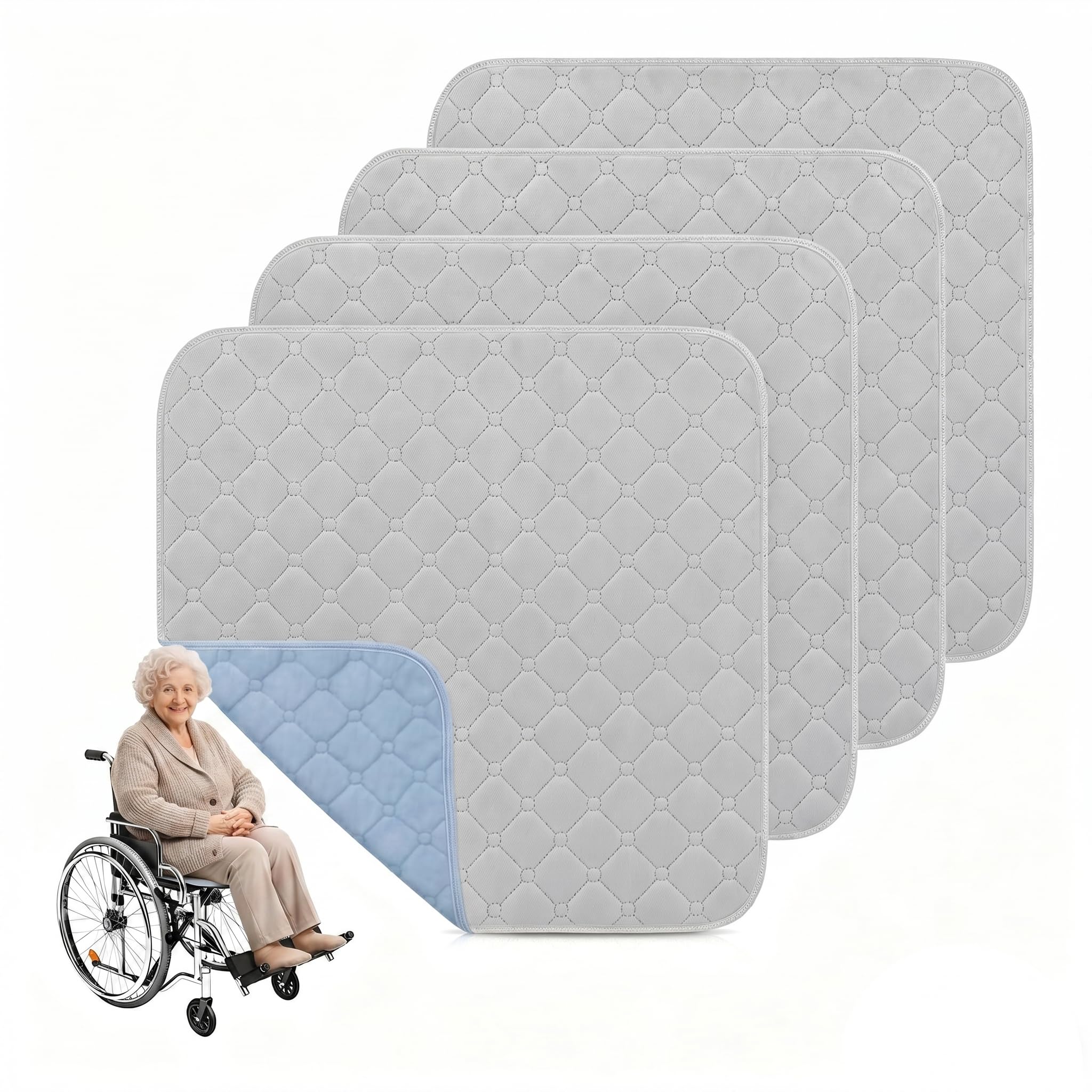 4 Pcs Washable Incontinence Pads, Waterproof Seat Protector Pads Reusable Incontinence Chair Pad Waterproof Protection Pad for Wheelchairs Sofas Armchairs and Car Seats Adults Senior (50×50cm)