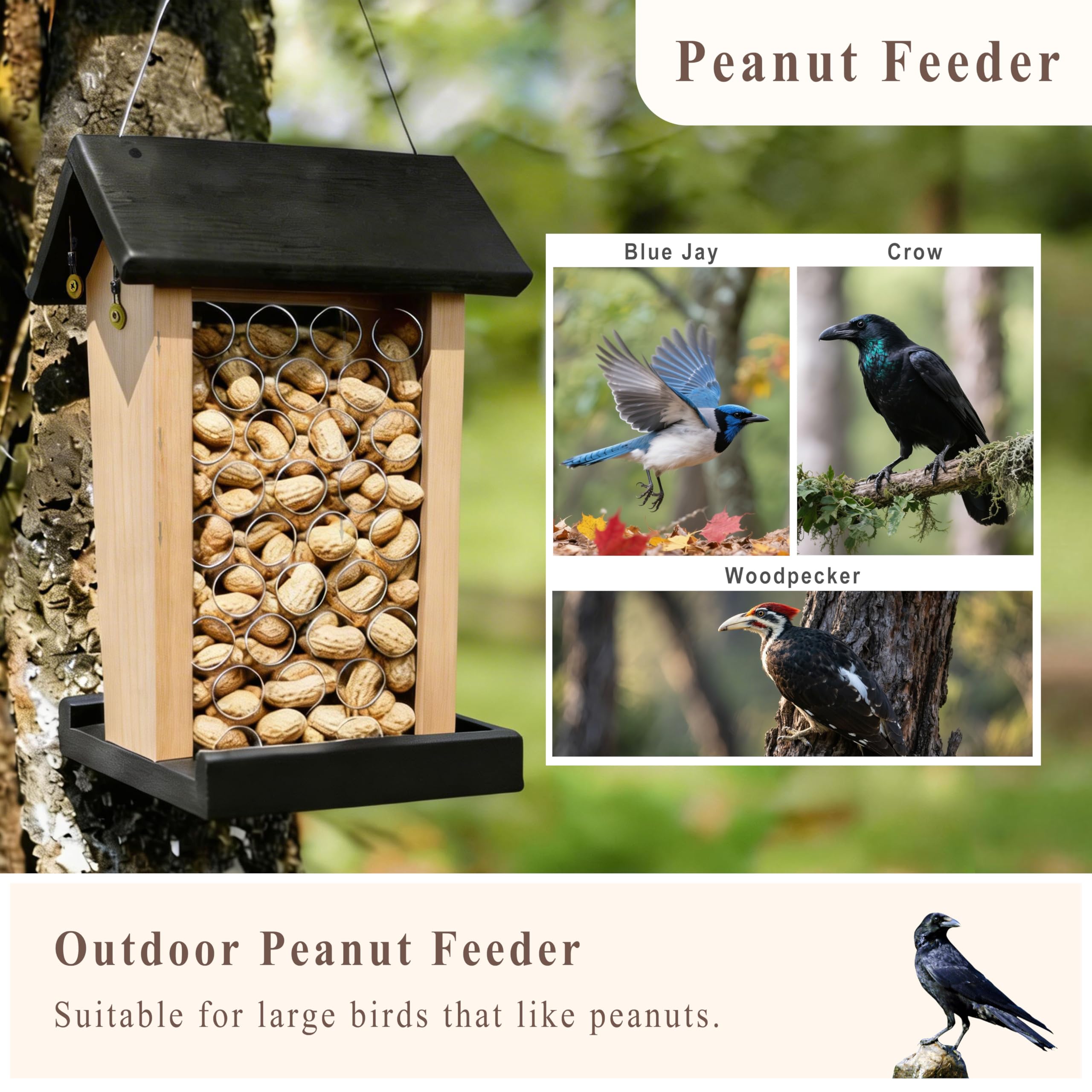 Comedero para cuervos – Comedero colgante para pájaros de maní entero, plástico duradero, atrae cuervos, pájaros carpinteros, pájaros grandes y arrendajos azules, jardín al aire libre, uso en el patio
