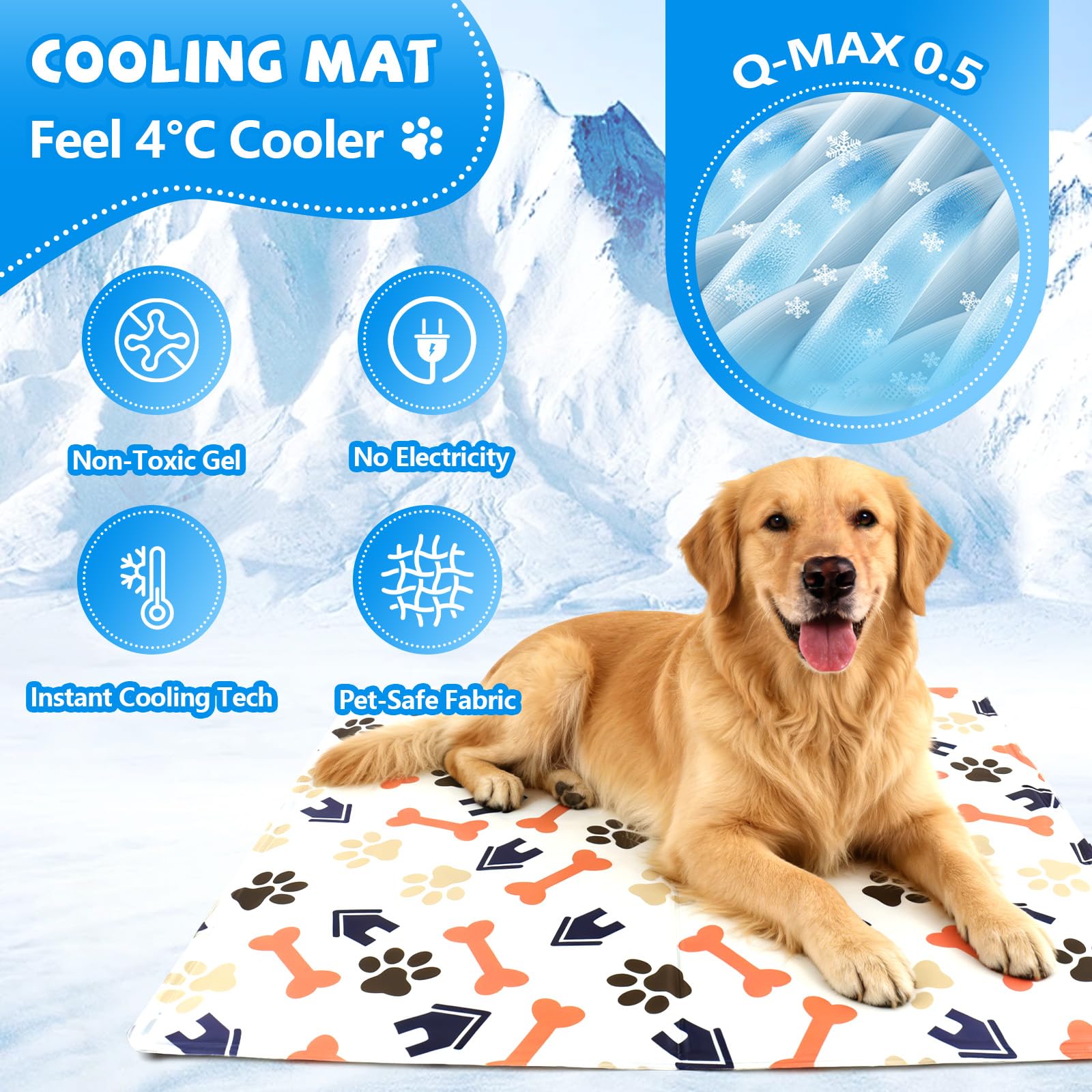 Alfombra Refrescante para Perros 90x60 cm - Colchoneta de Enfriamiento Automático para Mascotas, Lavable y Transpirable, Ideal para Perros y Gatos, L