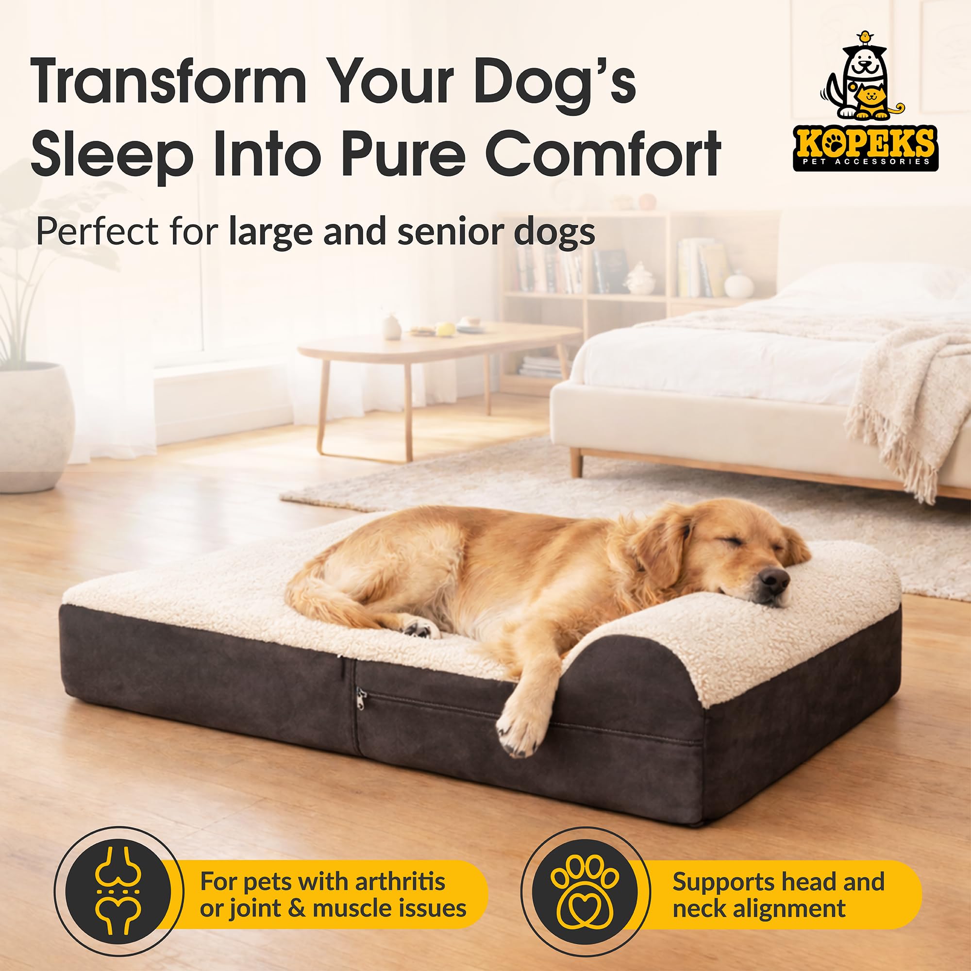 Amazon | ジャンボ整形外科犬用ベッド - 厚さ7インチの低反発素材
