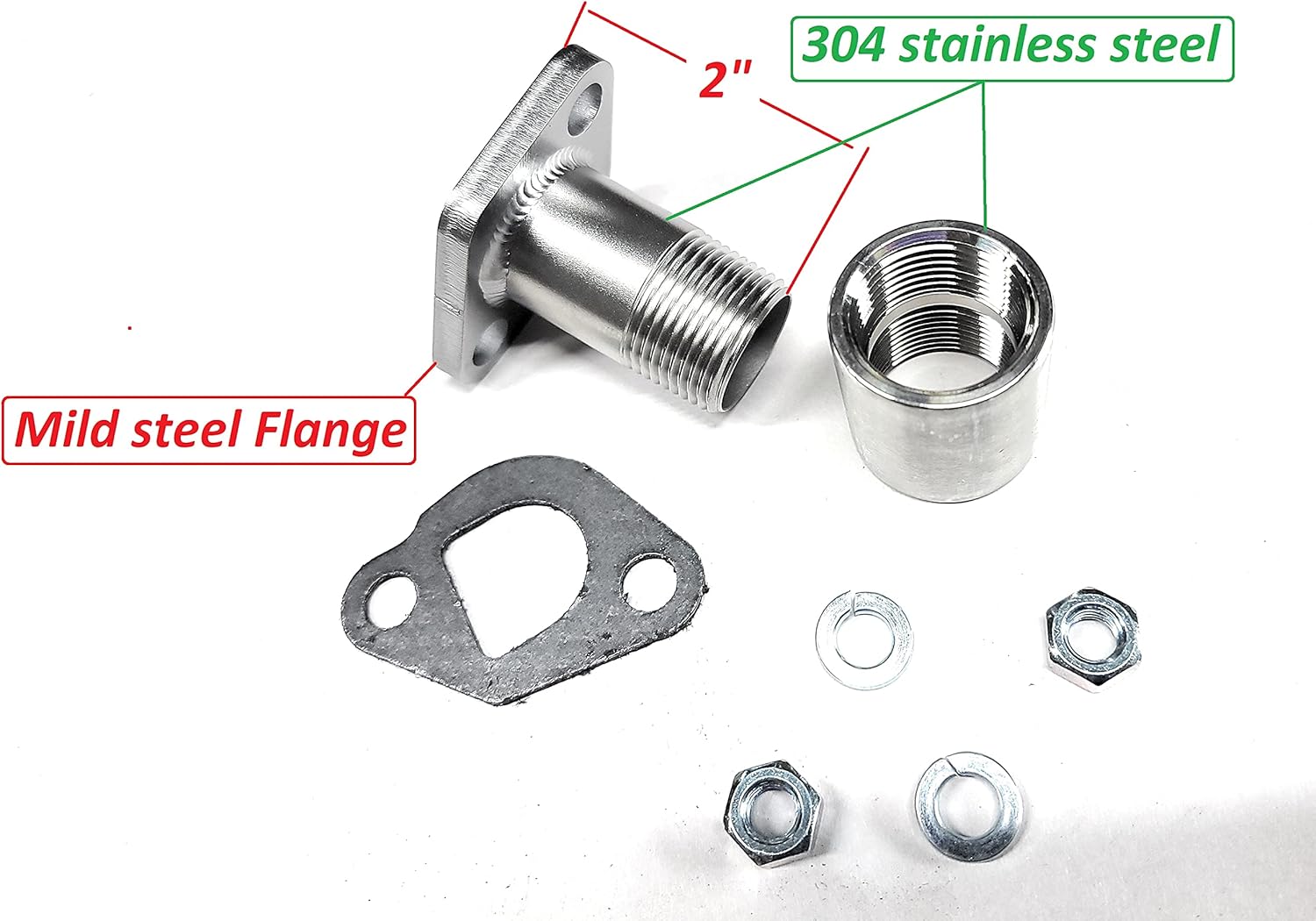 EXHAUST ADAPTER FOR: PREDATOR 212cc HARBOR FREIGHT NPT 3/4 MALE THREADED + SS NPT FEMALE COUPLING, GENERATOR, GOKART MINI BIKES, STAINLESS STEEL 304, GX160, GX 200