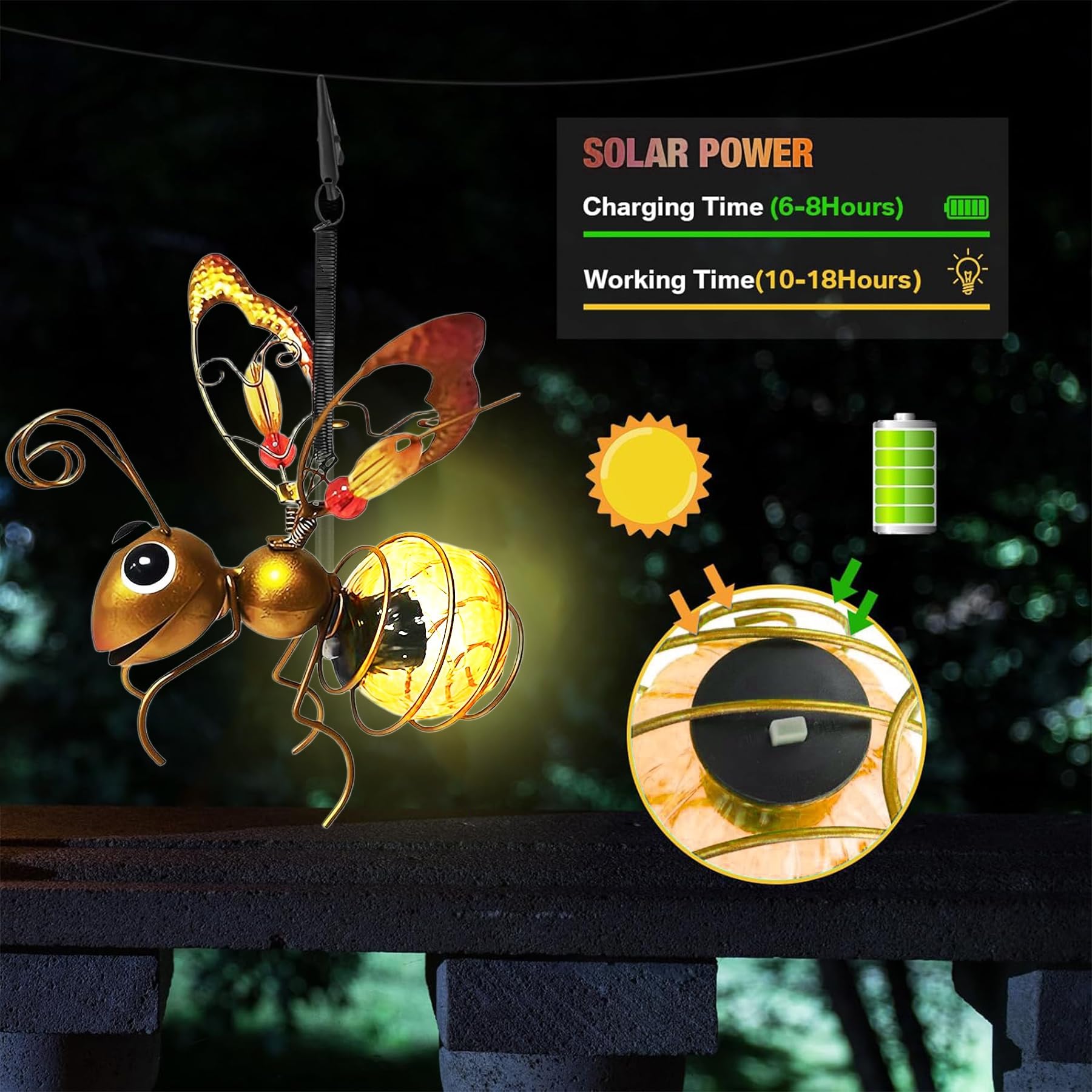 Bienen Deko Solarleuchte,Hängende Lampen Solar Biene Tiere Lichter,Außen Gartendeko Lichterketten,Solardeko Biene Aussen Garten Deko,Solarlampen für Außen Gartenleuchten,Terrasse,Balkon
