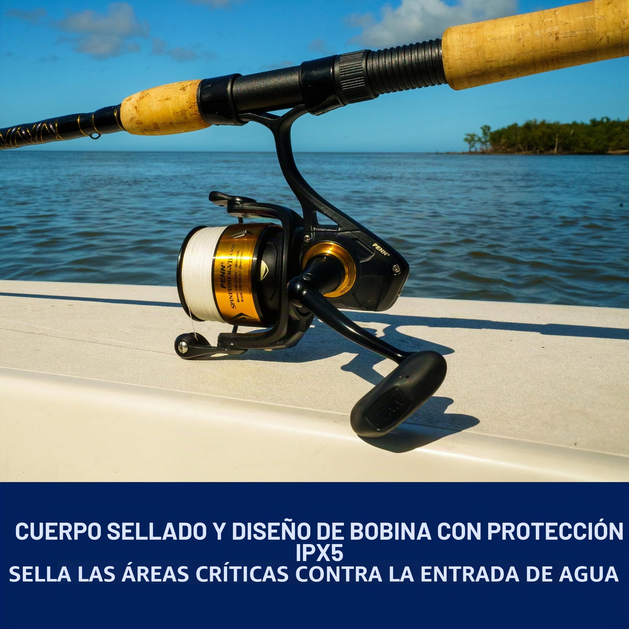 PENN Spinfisher VII Carrete Giratorio, Live Liner y Longcast | Carrete para Pesca en Agua Salada con Sellado IPX5 y CNC | para Pescadores en Barco en Desde la Orilla | Varios tamaños | Negro y Dorado