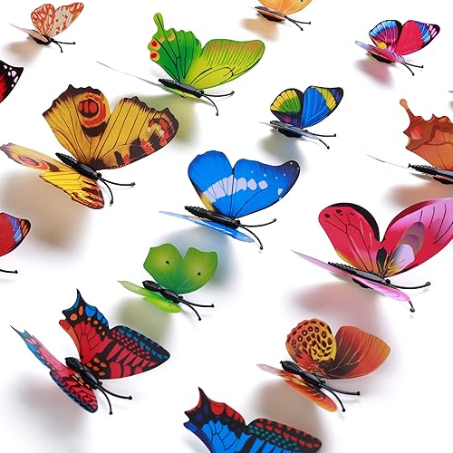Miniatura 10 de Amaonm 60 piezas, 5 paquetes, hermosas calcomanías de pared de mariposa en 3D, decoraciones de hogar extraíbles, arte decorativo, calcomanías de