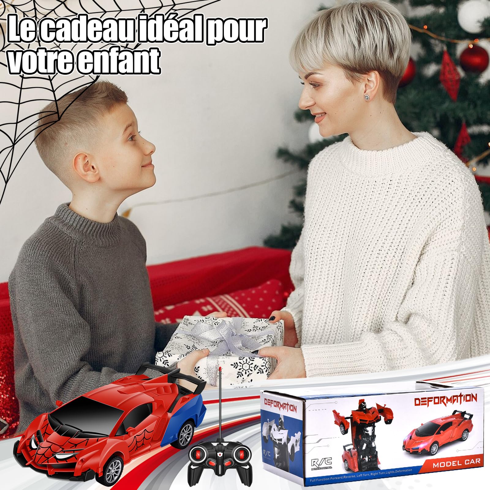 Aragallant Voiture Télécommandée Robot, Voiture Transformable en Robot pour Garçon Fille à partir de 3 4 5 6 7 8 9+ Ans, RC Voitures Telecommand pour Enfants Anniversaire Cadeaux de Noël