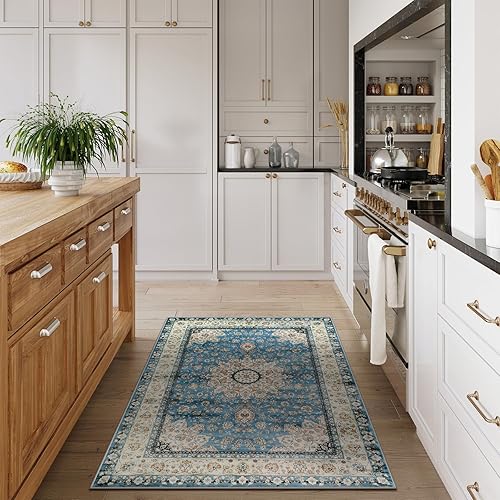 Miniatura 338 de Lahome Tapete tribal bohemio, pequeño, suave, antideslizante, lavable, de pelo corto, para piso en puerta, interior, entrada, baño, silla, Verde