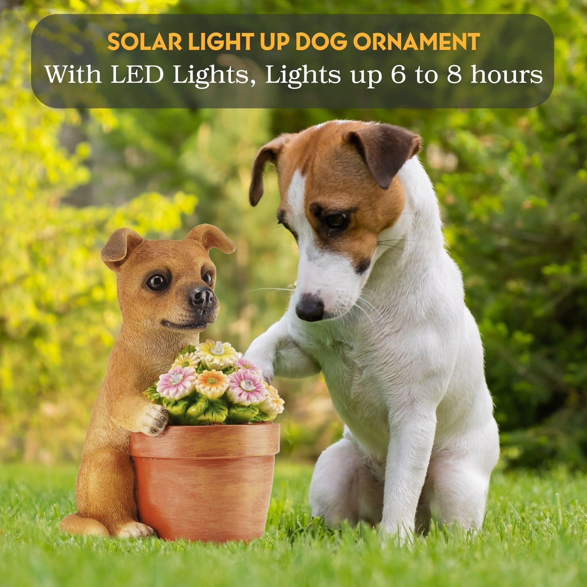 Muldale Solar Dog Garden Ornaments - Digby the Dog - Hand Painted Bright Solar Lights for Garden Outdoor Decor Illuminating Floral Pot - Image 3