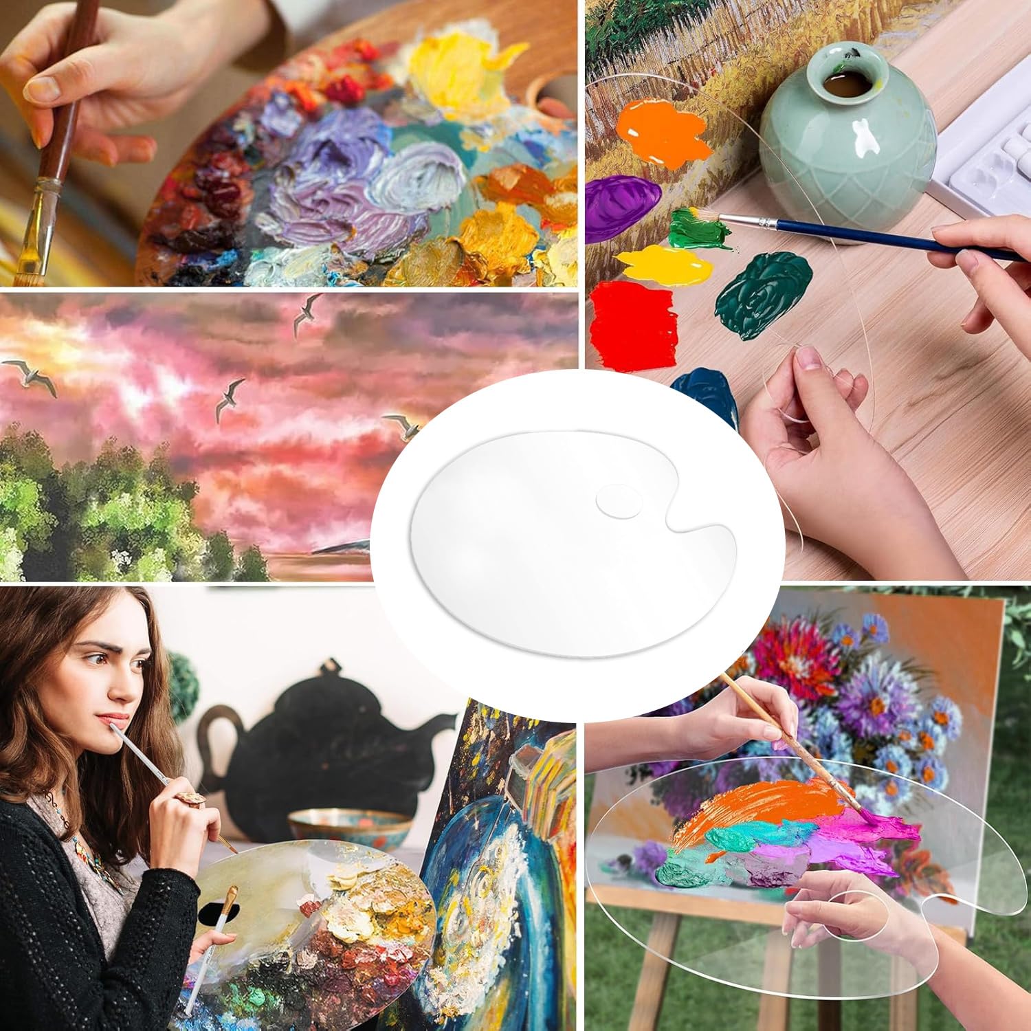 Palette De Peinture Acrylique Transparente Ovale Plateau De Peinture Mélange De Couleurs Fournitures D'Art Scolaire