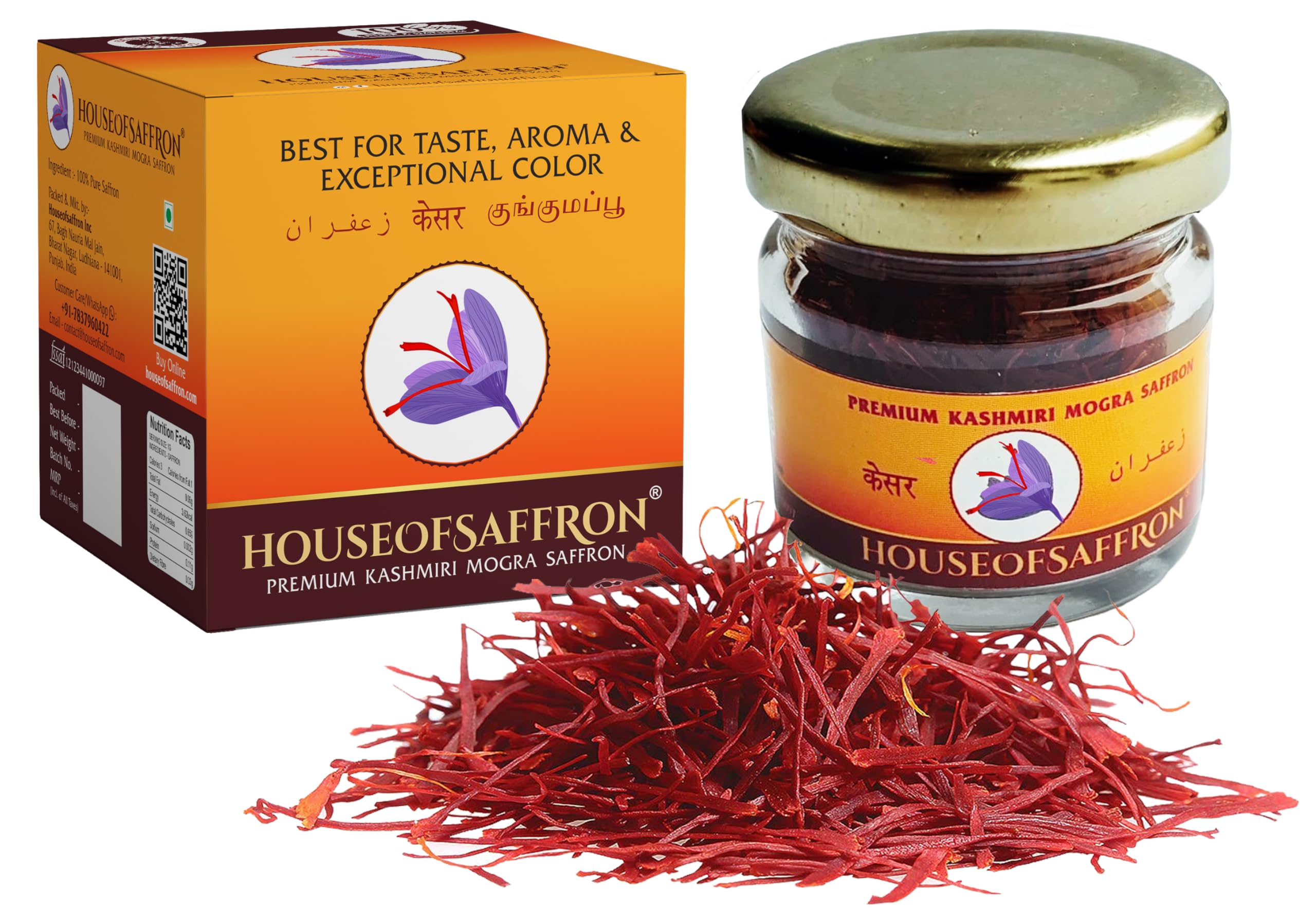 1gram Original Kashmir Kesar Saffron for Cooking, Milk, Pregnancy, Health, Face, Pure & Natural Certified ISO3632 Grade A1+++ Saffron/Kumkuma puvvu/Kungumapoo (1 Gram, Kesar)