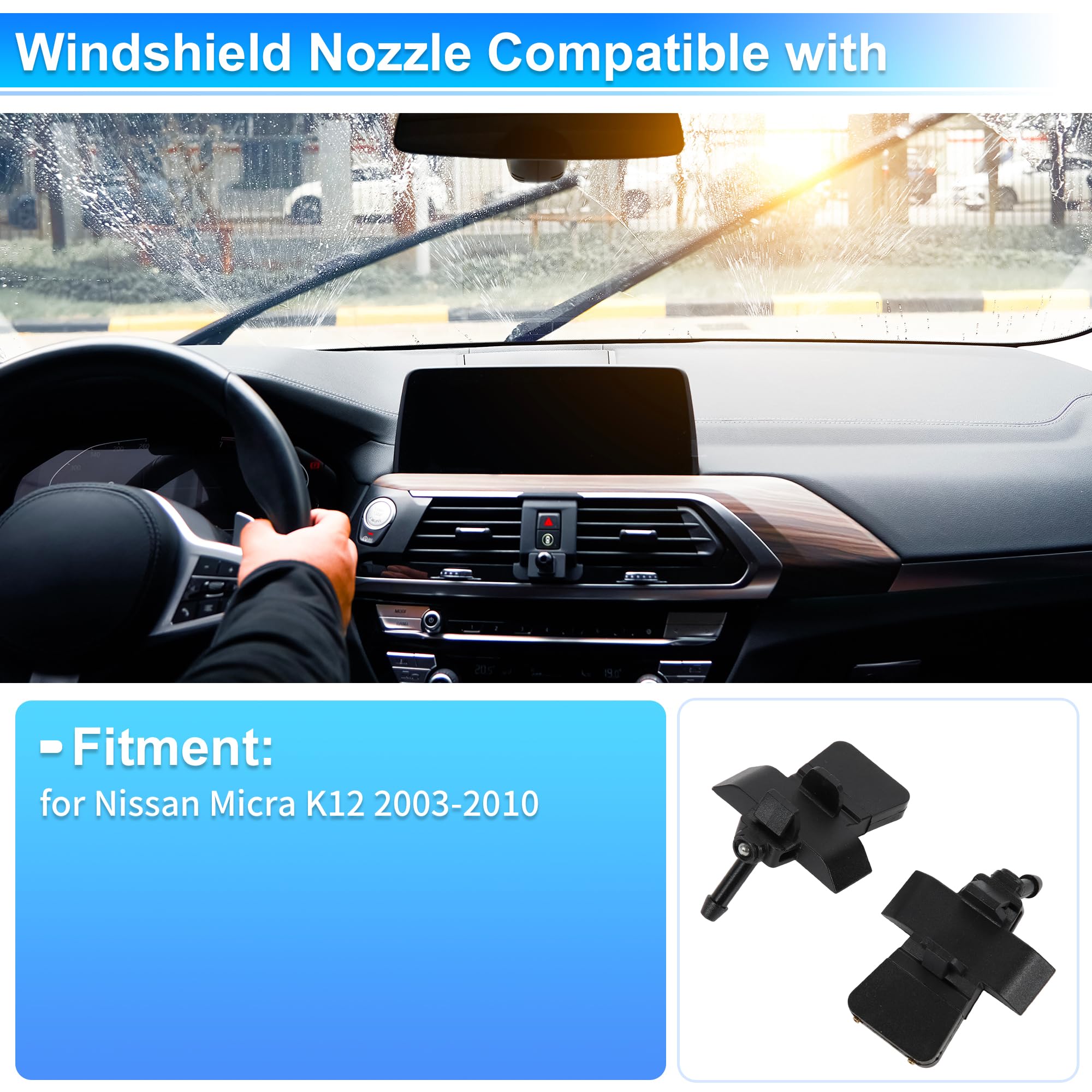 A ABSOPRO Parabrezza Rondella Ugello per Nissan Micra K12 2003-2010 Sostituzione Nr. 28931AX600C Ugelli Spruzzo Parabrezza Spruzzo Tergicristallo Rondella Getto 2pz