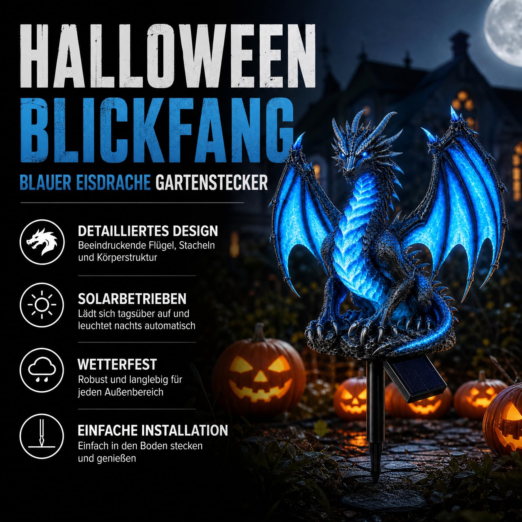 Décoration extérieure race solaire fantaisie dragon glacé lampe de jardin à brancher Halloween 1 pièce